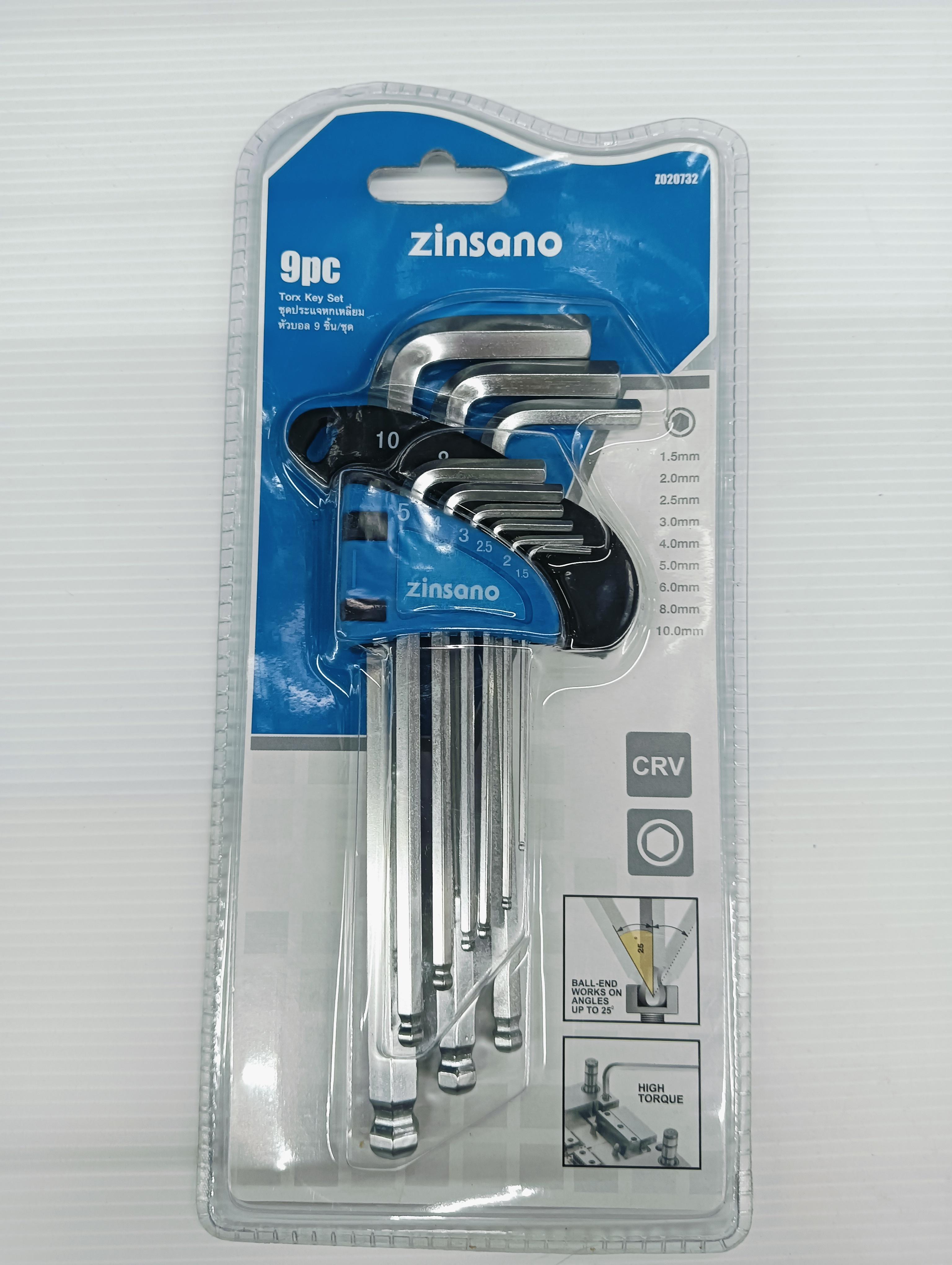 ZINSANO ชุดประแจหกเหลี่ยมหัวบอล Z020732 9ชิ้น/ชุด แบรนด์ ZINSANO สินสงวน - ฮาร์ดแวร์ ราคา 179 บาท
