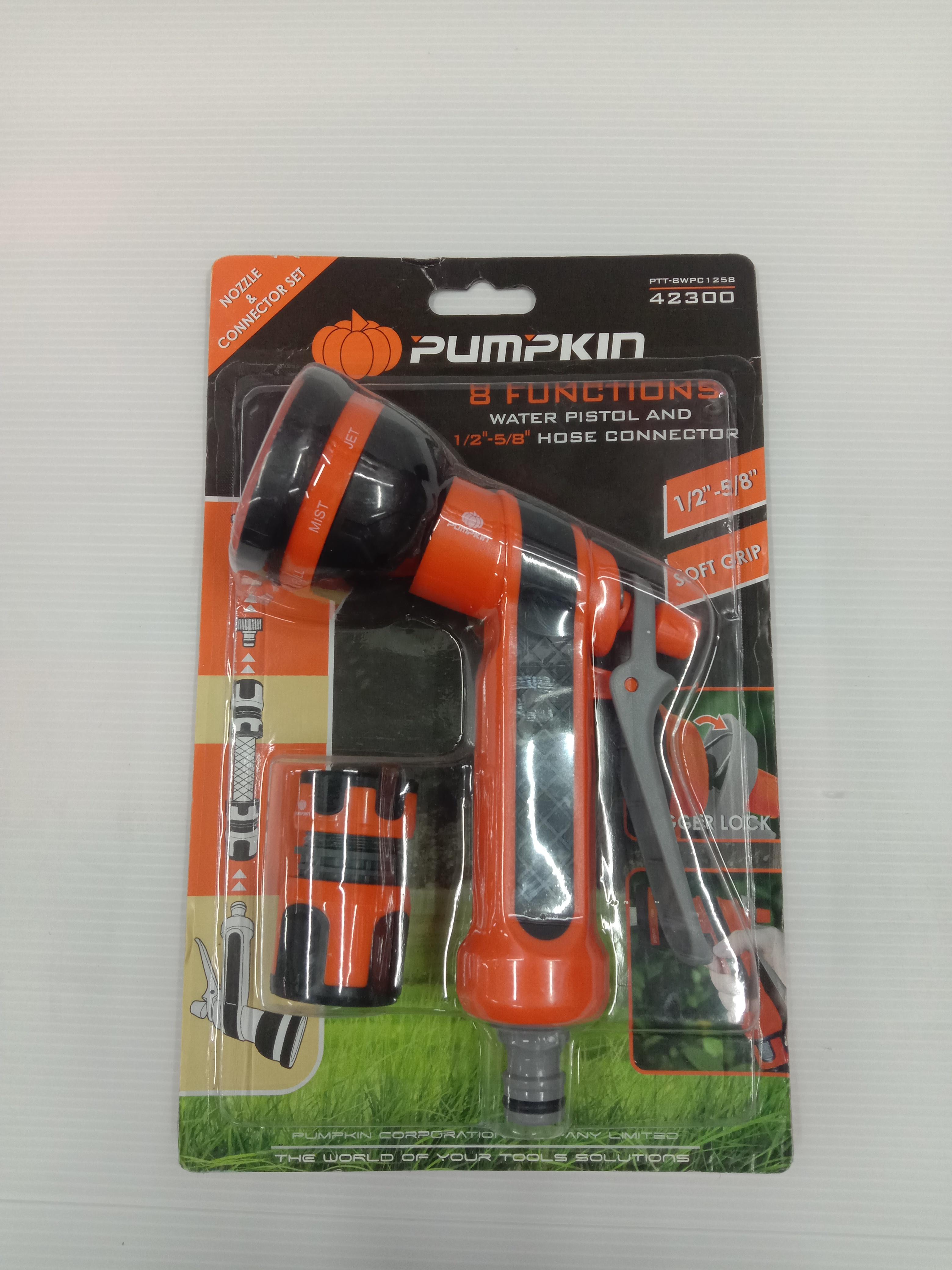 ชุดปืนฉีดน้ำ 8ฟังก์ชั่น พร้อมข้อต่อสายยาง 1/2-5/8 PTT-8WPC1258 PUMPKIN แบรนด์ PUMPKIN - ฮาร์ดแวร์ ราคา 160 บาท
