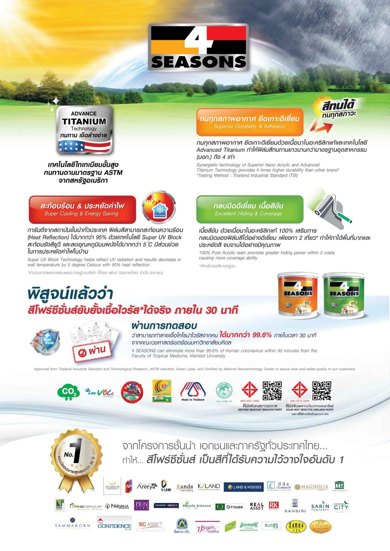 TOA สีน้ำด้านภายนอก เบสA 4 SEASONS (2.5กล) - ภาพที่ 4