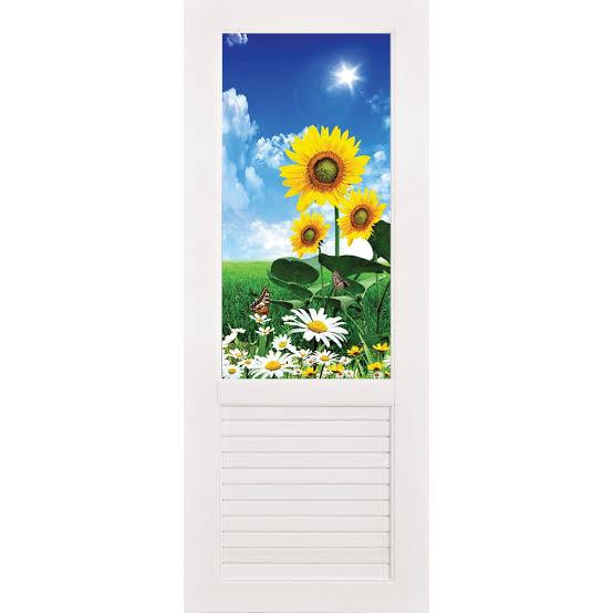 ประตู UPVC กระจกนิรภัย 70*180 SP004 ทานตะวัน ขาว ไม่เจาะ +วงกบ