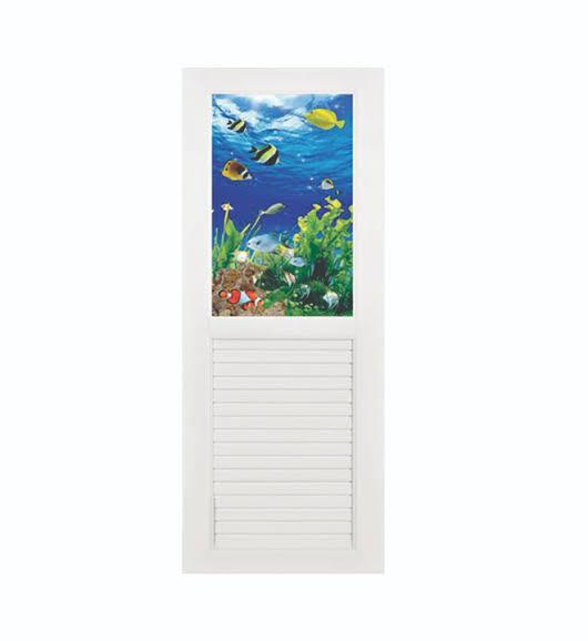 ประตู UPVC กระจกนิรภัย 70*180 SP006 ปลาการ์ตูน ขาว ไม่เจาะ +วงกบ