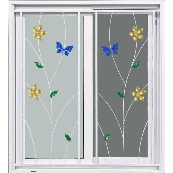 WINDOW ASIA หน้าต่างเลื่อนสลับ2ช่อง+มุ้ง อบขาว+เหล็กดัด(ลายผีเสื้อ) สีขาว 120*110 FA ECO