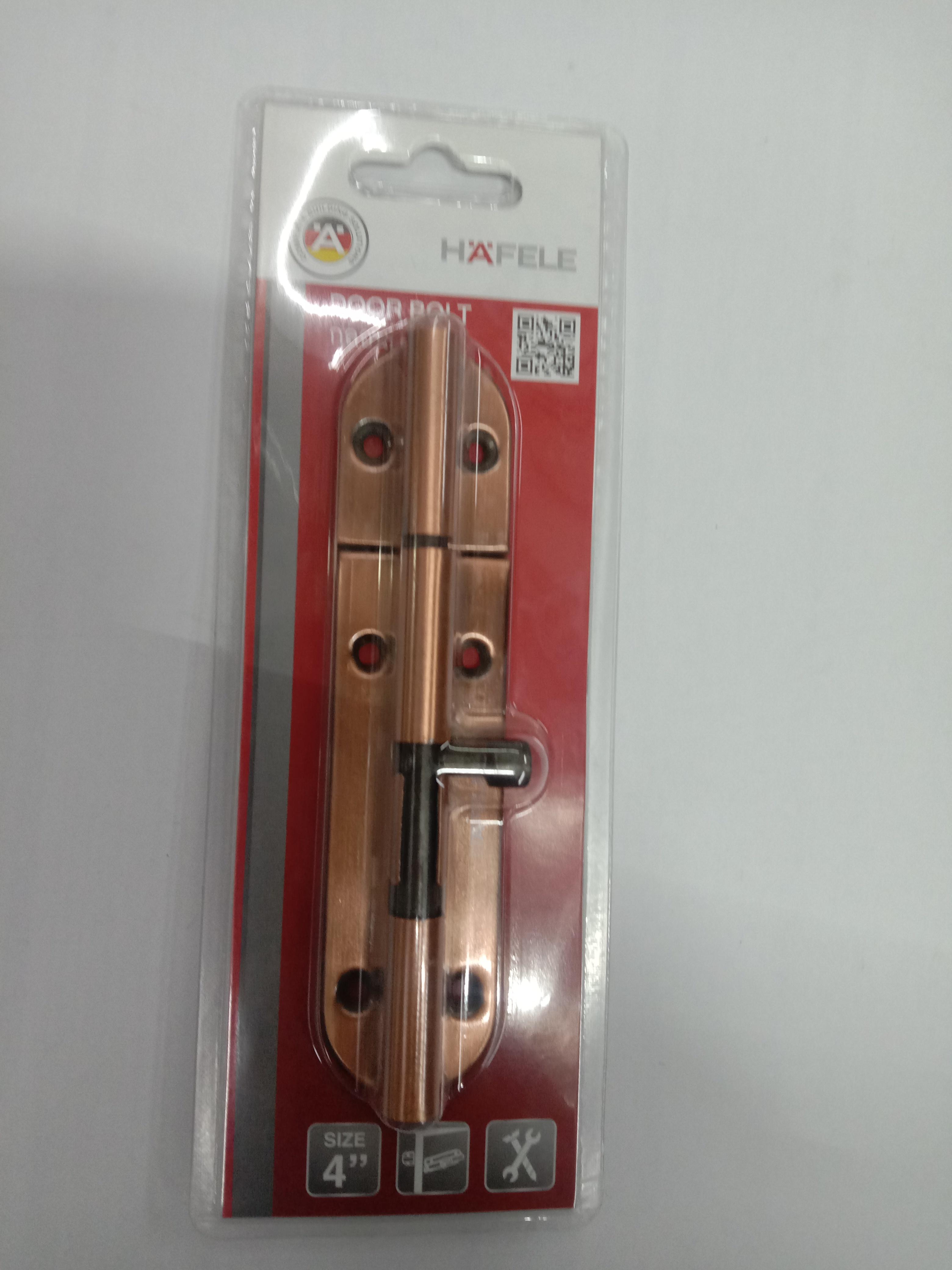 HAFELE กลอน 4นิ้ว DOOR BOLT 102MM STEEL ANT.COP #489.71.307 แบรนด์ HAFELE - ตกแต่ง ราคา 79 บาท