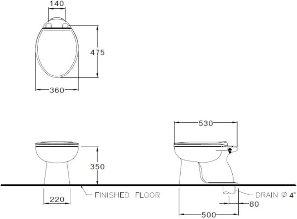COTTO สุขภัณฑ์นั่งราบราดน้ำ ขาว P3801(N)ST - ภาพที่ 4