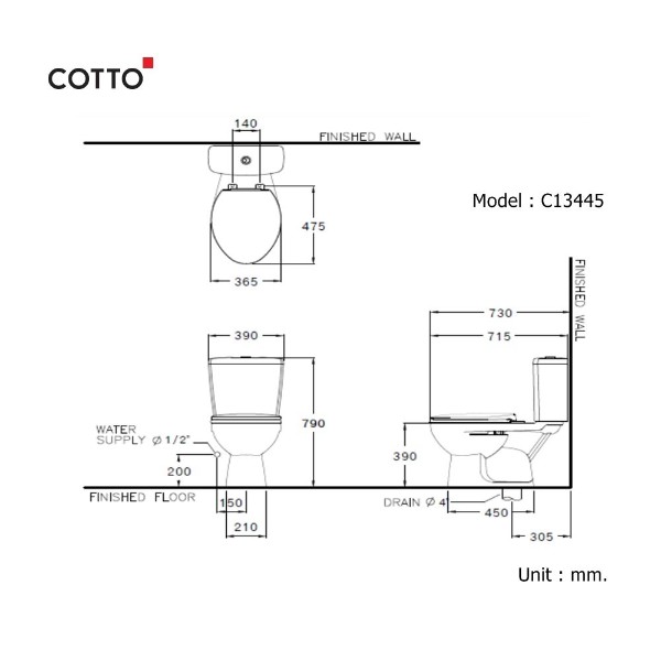 COTTO สุขภัณฑ์สองชิ้น บูม 3/4.5L D/F  ขาว C13445 - ภาพที่ 4