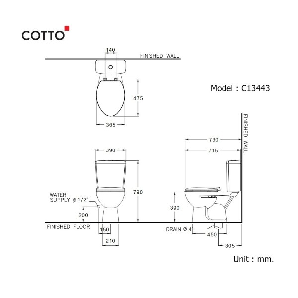 COTTO สุขภัณฑ์สองชิ้น บูม กดบน 6L ขาว C13443 - ภาพที่ 4