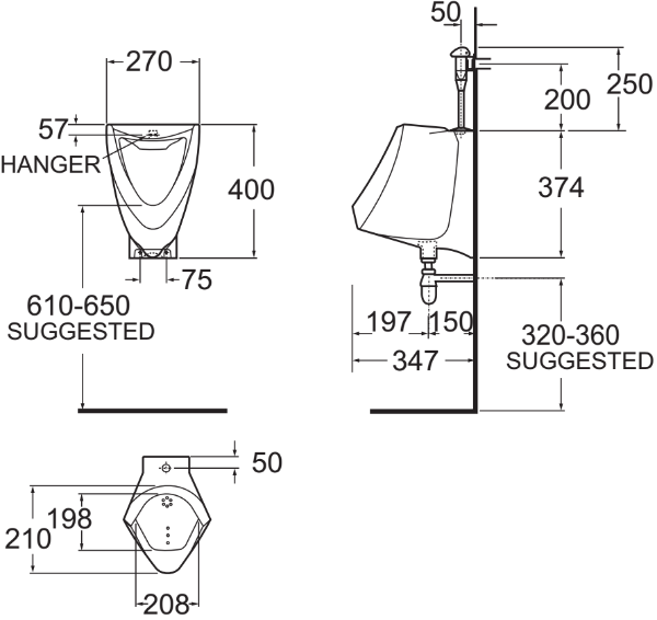 AMERICAN STANDARD โถปัสสาวะชาย+อุปกรณ์ VP-1716 รุ่น 412-WT-0 - ภาพที่ 4