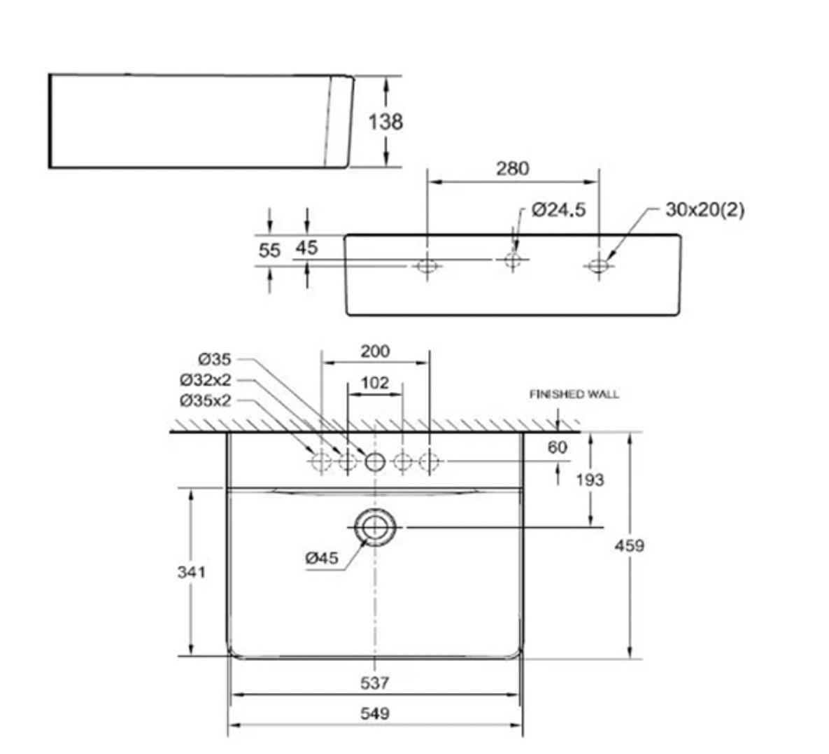 AMERICAN STANDARD อ่างล้างหน้าแขวนผนัง คอนเซ็ป ควูป 0550-WT - ภาพที่ 2