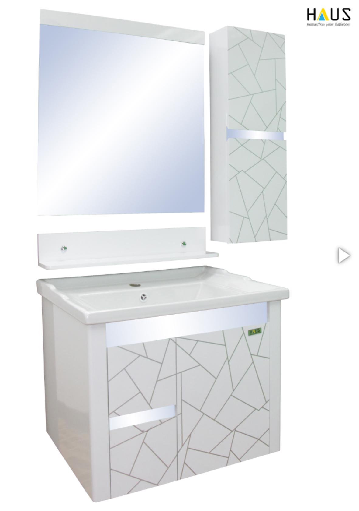 HAUS เคาน์เตอร์ PVC H9210 พร้อมกระจกเงา+ตู้ข้าง 60*46*50cm. สีขาวลายเส้นเทา