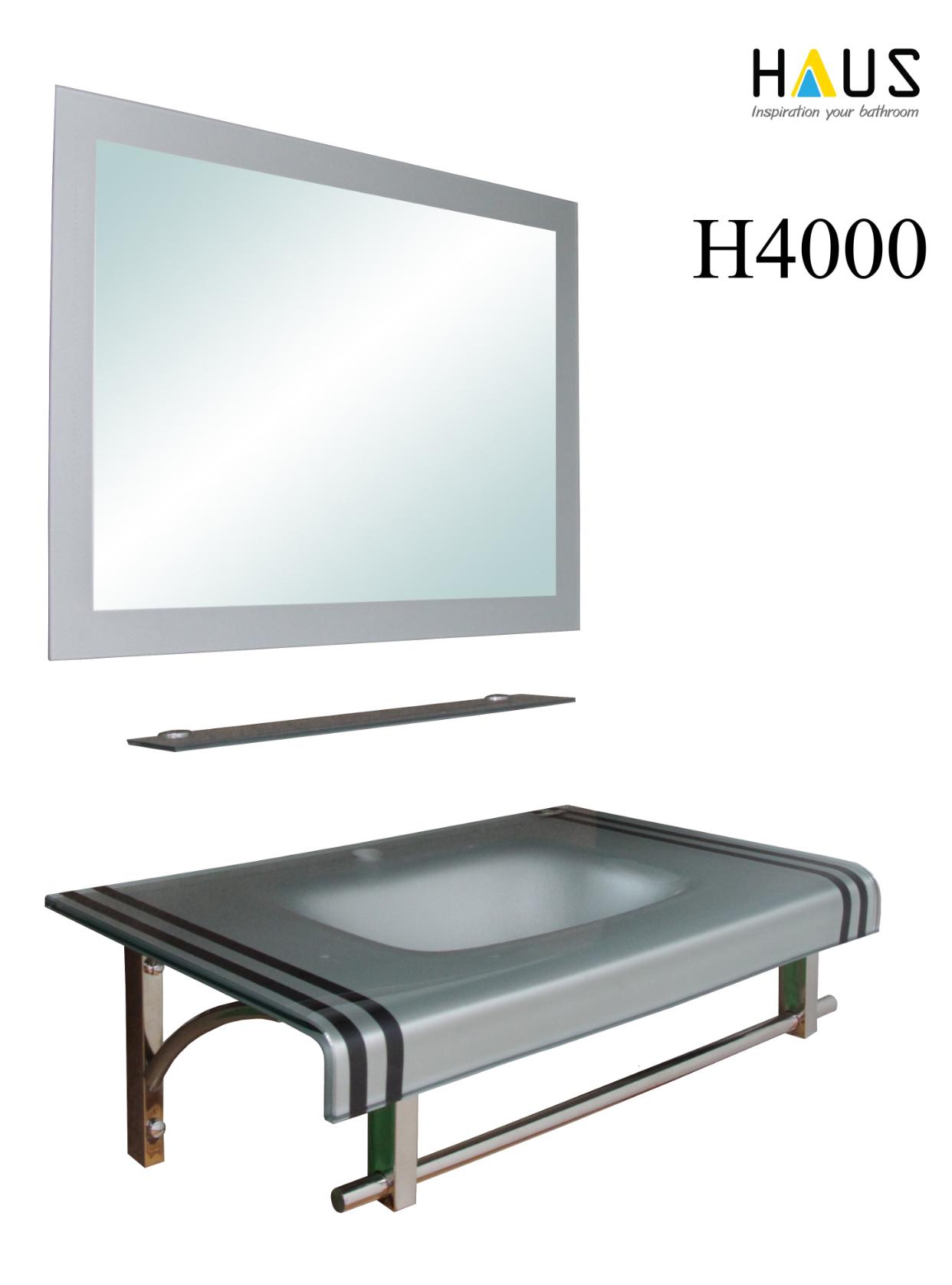 HAUS เคาน์เตอร์แก้ว พรีเมี่ยม+กระจก H4000 สีเทาแถบดำ