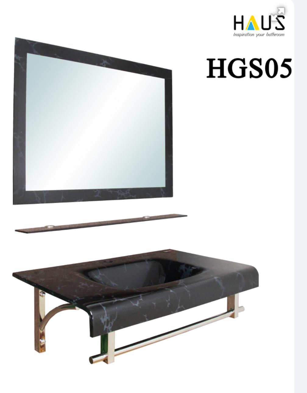 HAUS เคาน์เตอร์แก้ว+กระจก HGS05 สีดำลายหินอ่อน
