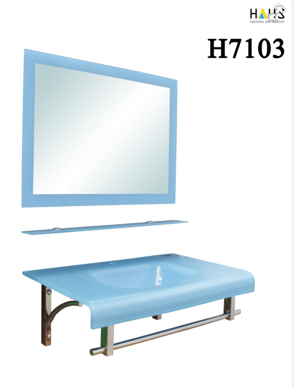 HAUS เคาน์เตอร์แก้ว+กระจกเงา H7103 สีฟ้าอ่อน