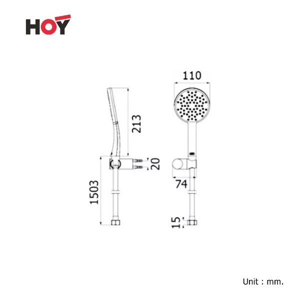 ฝักบัวมือถือด้ามโค้งสีขาว-ดำ 4นิ้ว +ขายึด FJHOF-166AAZ HOY - ภาพที่ 4