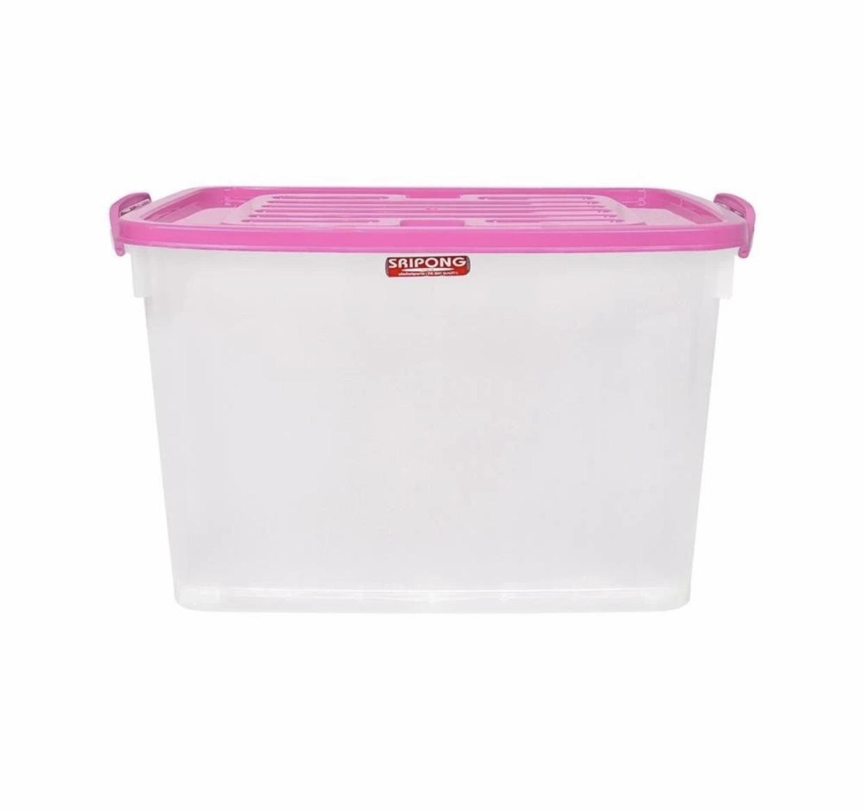 SRIPONG กล่องล้อเลื่อน รุ่น S-140(A) ใสขุ่นฝาชมพู 140ลิตร แบรนด์ SRIPONG - ตกแต่ง ราคา 499 บาท