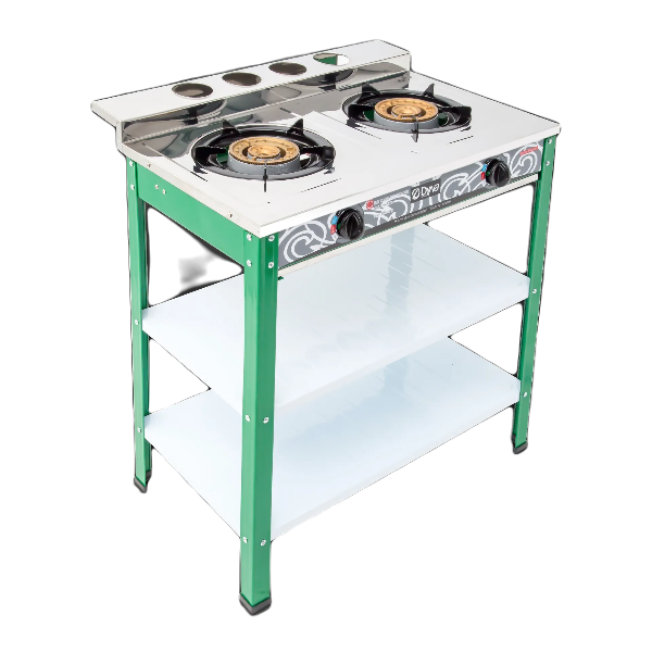 Dyna Home เตาแก๊สสแตนเลสตั้งพื้น 2หัว เหล็กหล่อ 130mm. สีเขียว LK-223-G - ภาพที่ 2