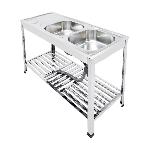 Dyna Home ซิ้งค์สองหลุมมีที่พัก พร้อมขา+ชั้นวาง หนา0.7mm. FS-12050-JT - ภาพที่ 9