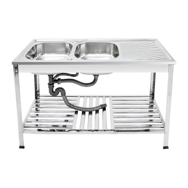 Dyna Home ซิ้งค์สองหลุมมีที่พัก พร้อมขา+ชั้นวาง หนา0.7mm. FS-12050-JT - ภาพที่ 10