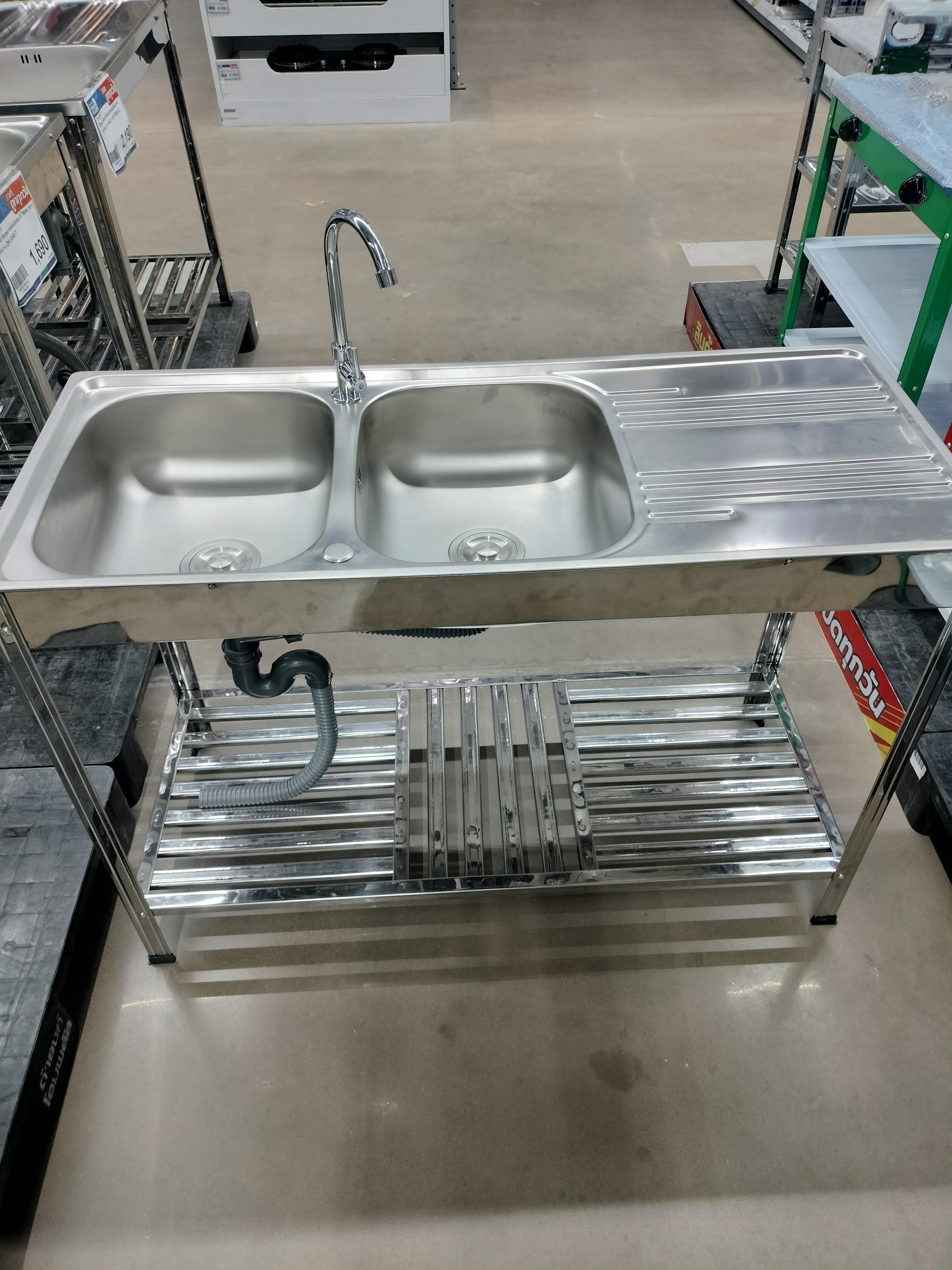 Dyna Home ซิ้งค์สองหลุมมีที่พัก พร้อมขา+ชั้นวาง หนา0.7mm. FS-12050-JT - ภาพที่ 17