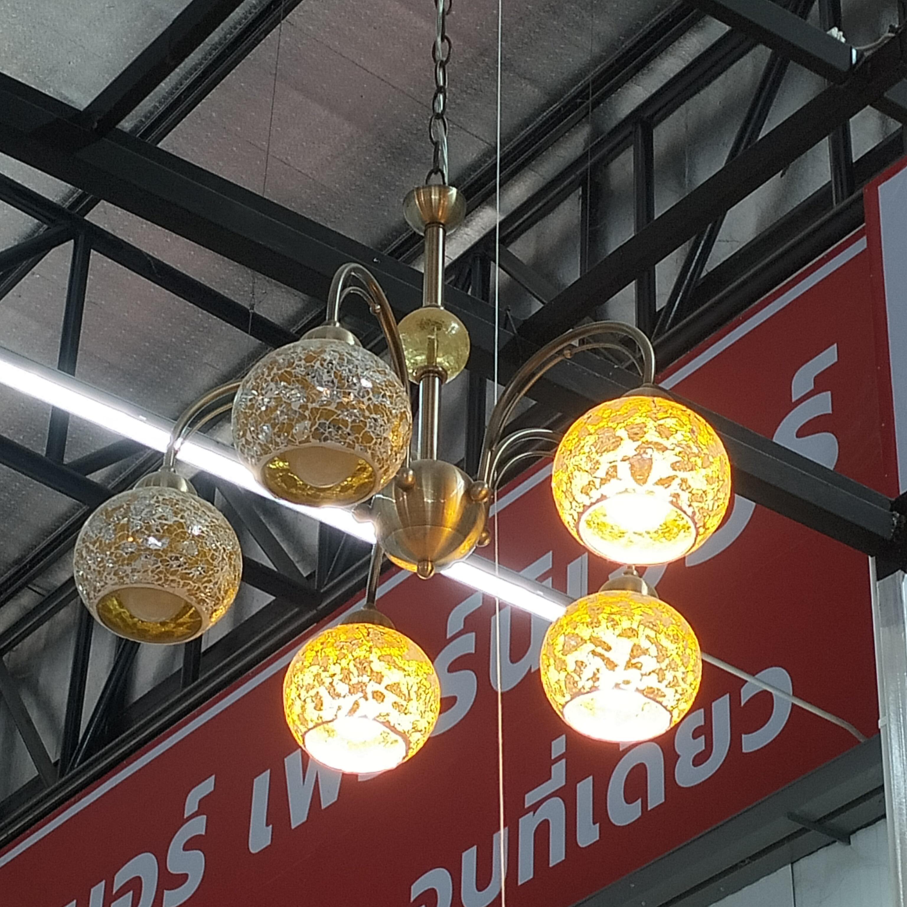 HI-TEK โคมไฟห้อยเพดาน MURANO COLLECTION สีเหลือง 5ช่อ ขั้วE27