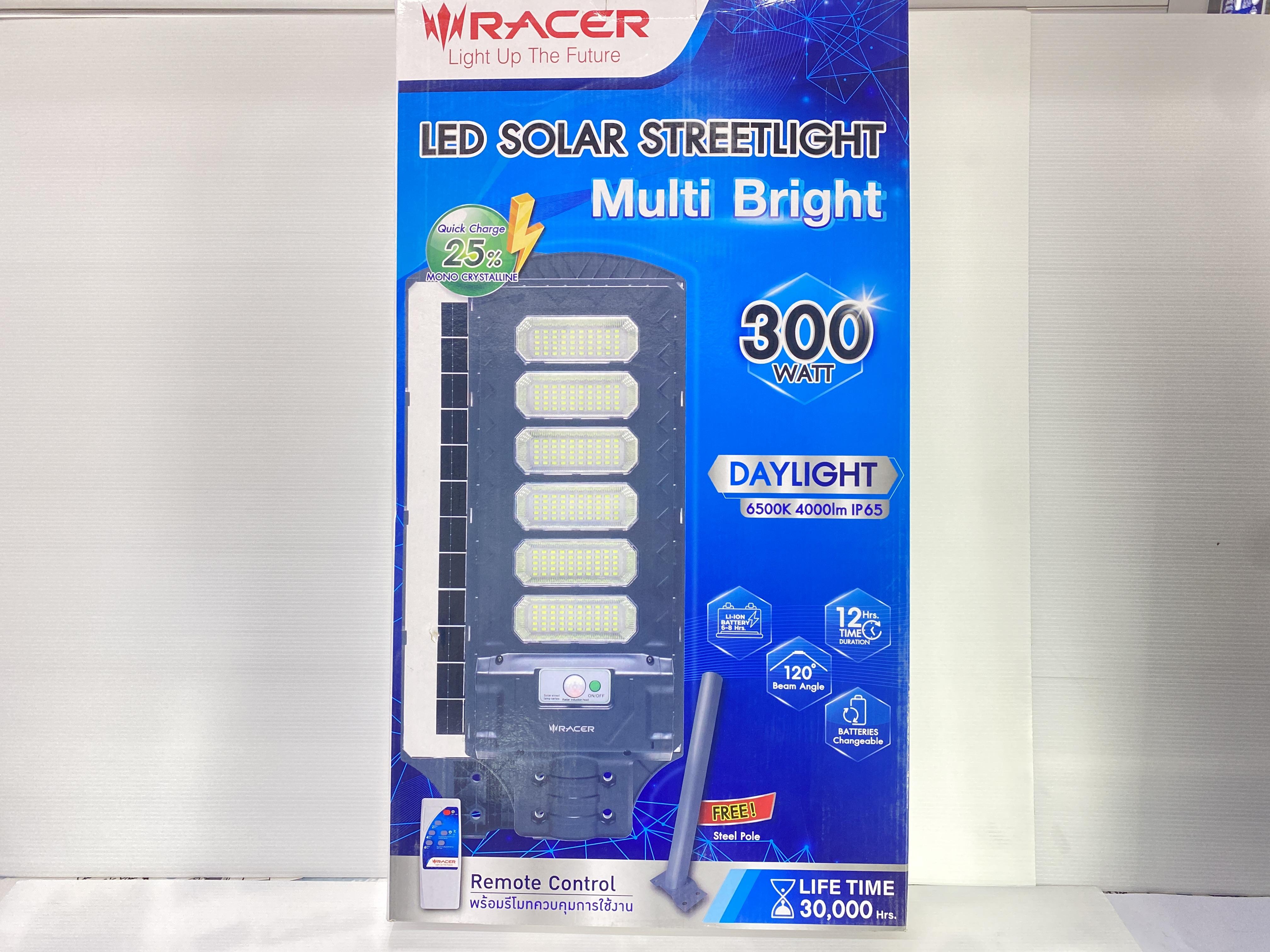 RACER โคมไฟถนนโซล่าห์เซลล์ มัลติ ไบร์ท 300W แสงขาว (5/ลัง)