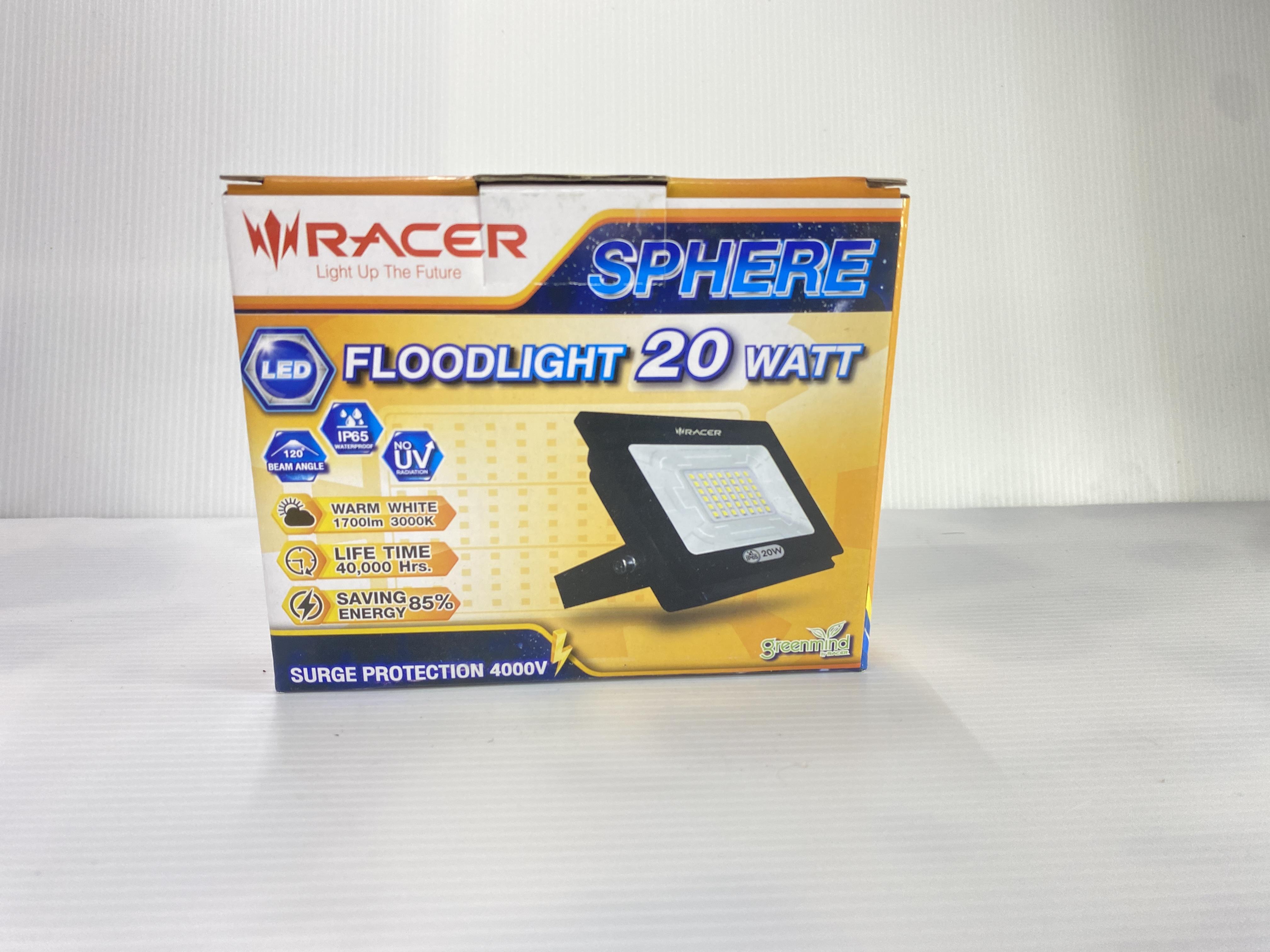 ** RACER โคมไฟสาดแสง LED สเฟียร์ 20 W IP65 แสงเหลือง (10/ลัง)