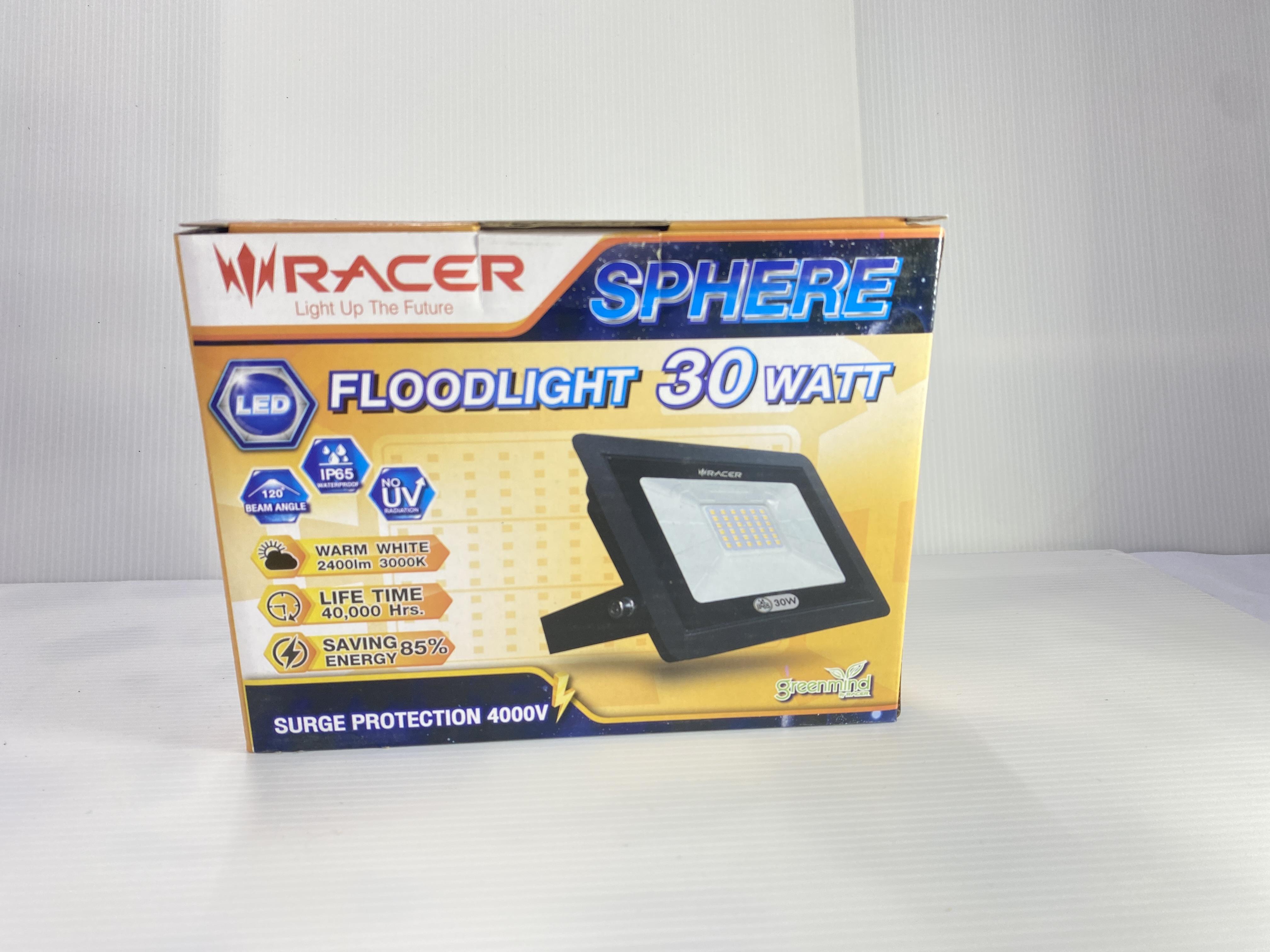 ** RACER โคมไฟสาดแสง LED สเฟียร์ 30 W IP65 แสงเหลือง (10/ลัง) แบรนด์ เรเซอร์การไฟฟ้า - ระบบไฟฟ้าและระบบน้ำ ราคา 395 บาท