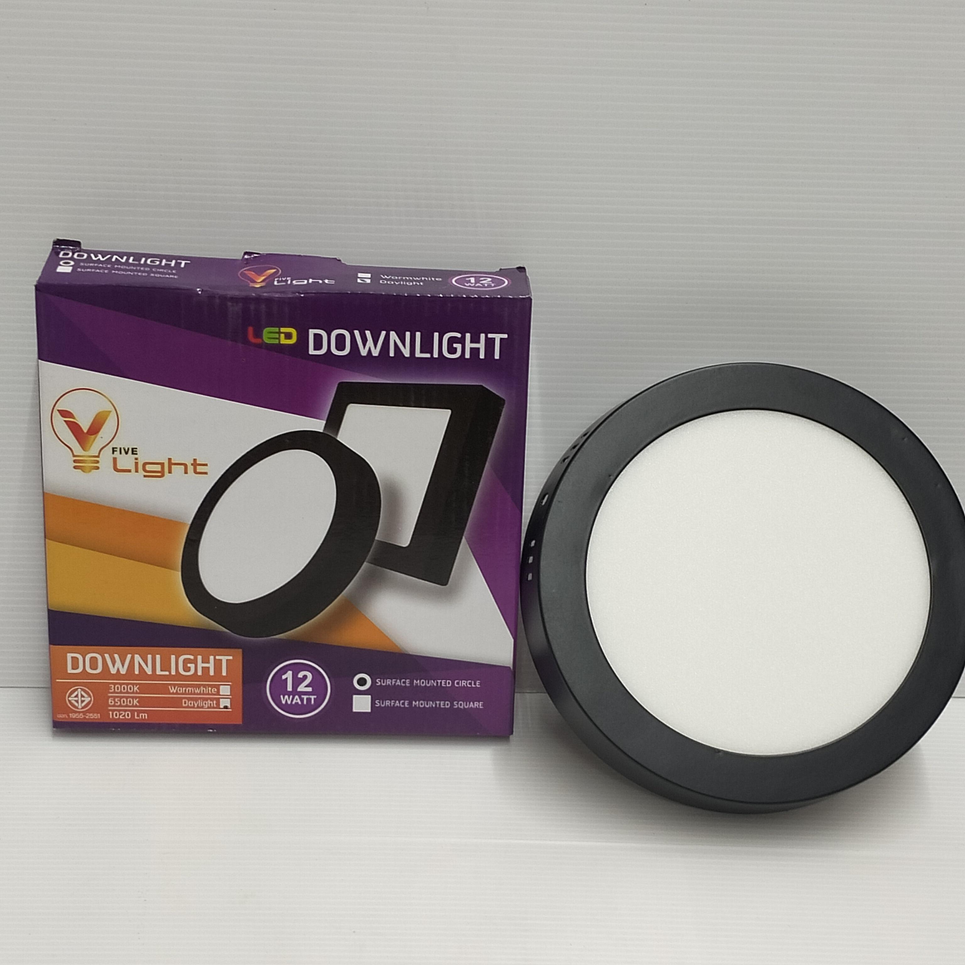 VLIGHT โคมพาร์เนลทรงกลม แบบติดลอย ขอบสีดำ เดย์ไลท์ 12W