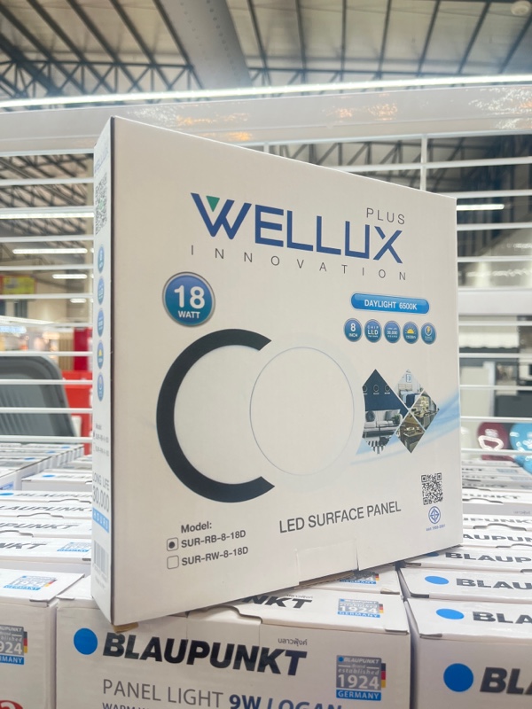 WELLUX โคมกลมติดลอย SUR-RB 8-18 วัตต์ ขอบดำ แสงขาว