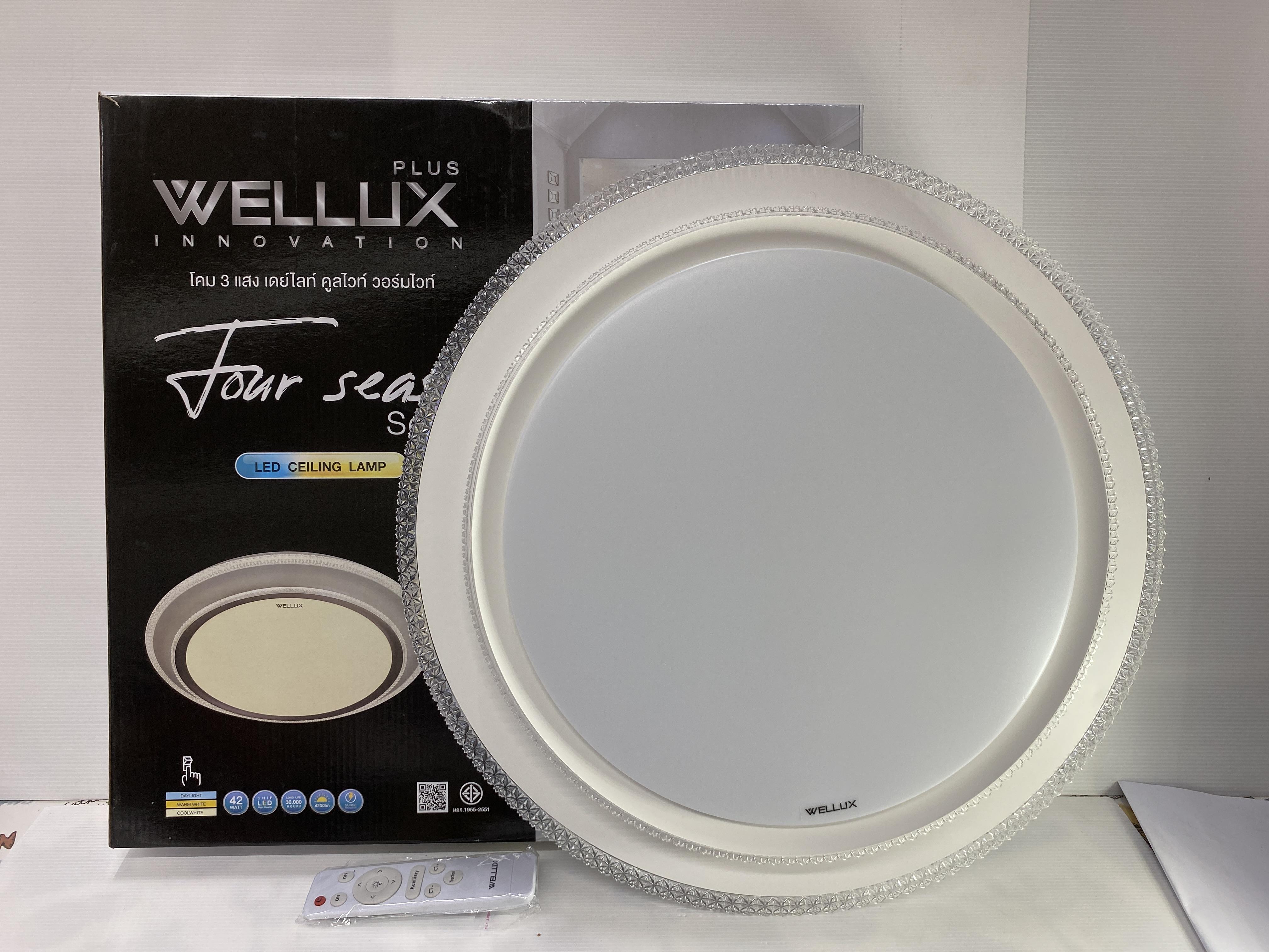 WELLUX โคมซาลาเปา FSW-42 DWC (รีโมท) ขอบขาว แบรนด์ เวลลักซ์ - ระบบไฟฟ้าและระบบน้ำ ราคา 790 บาท