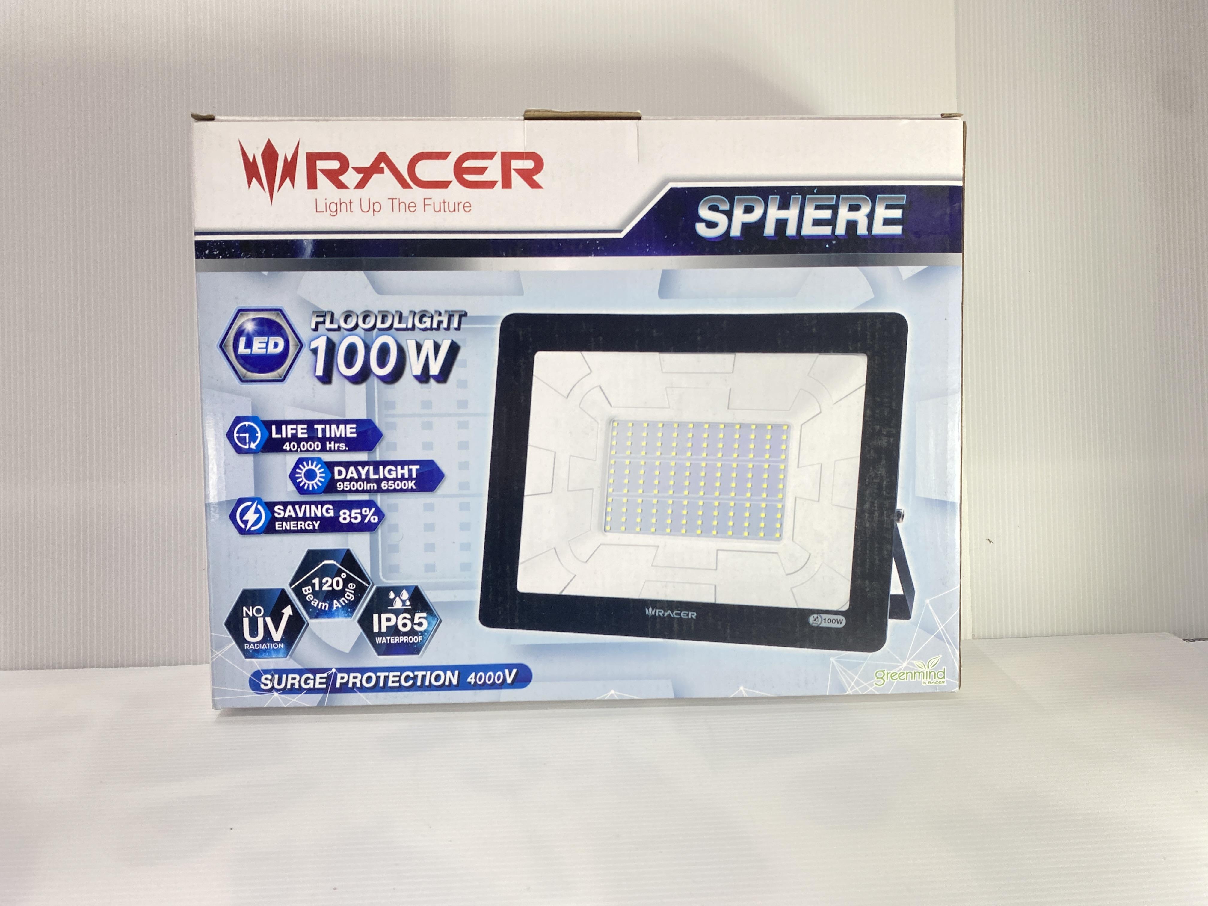 ** RACER LED โคมฟลัดไลท์ สเฟียร์ 100 W แสงขาว (2/ลัง) แบรนด์ เรเซอร์การไฟฟ้า - ระบบไฟฟ้าและระบบน้ำ ราคา 1,120 บาท