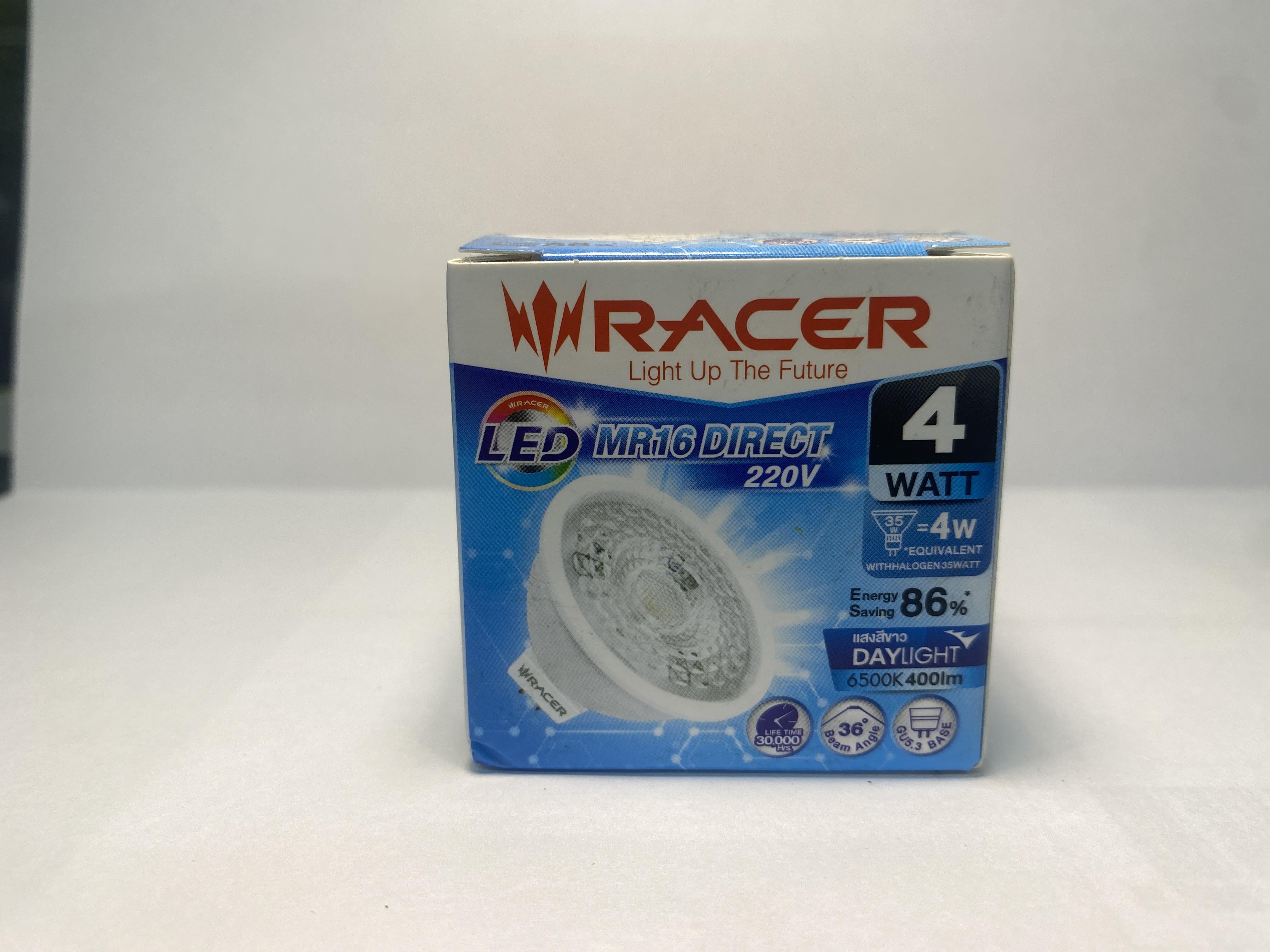 RACER หลอด LED MR16 ต่อตรง 4W ขั้ว GU5.3 แสงขาว (20/ลัง) แบรนด์ เรเซอร์การไฟฟ้า - ระบบไฟฟ้าและระบบน้ำ ราคา 85 บาท