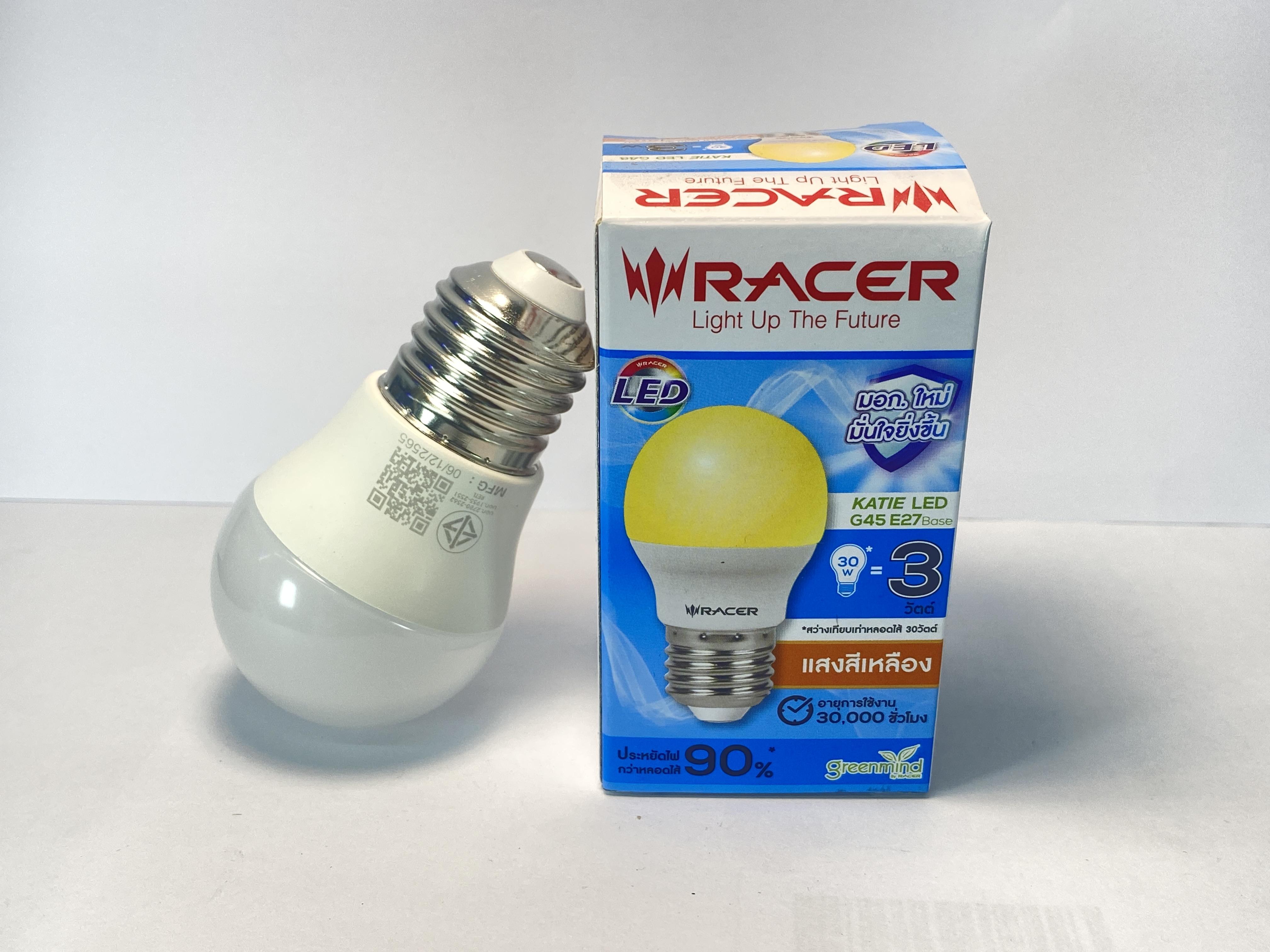 RACER หลอดไฟเคที่ LED G45 3W แสงเหลือง ขั้ว E27 (20/ลัง) - ภาพที่ 2