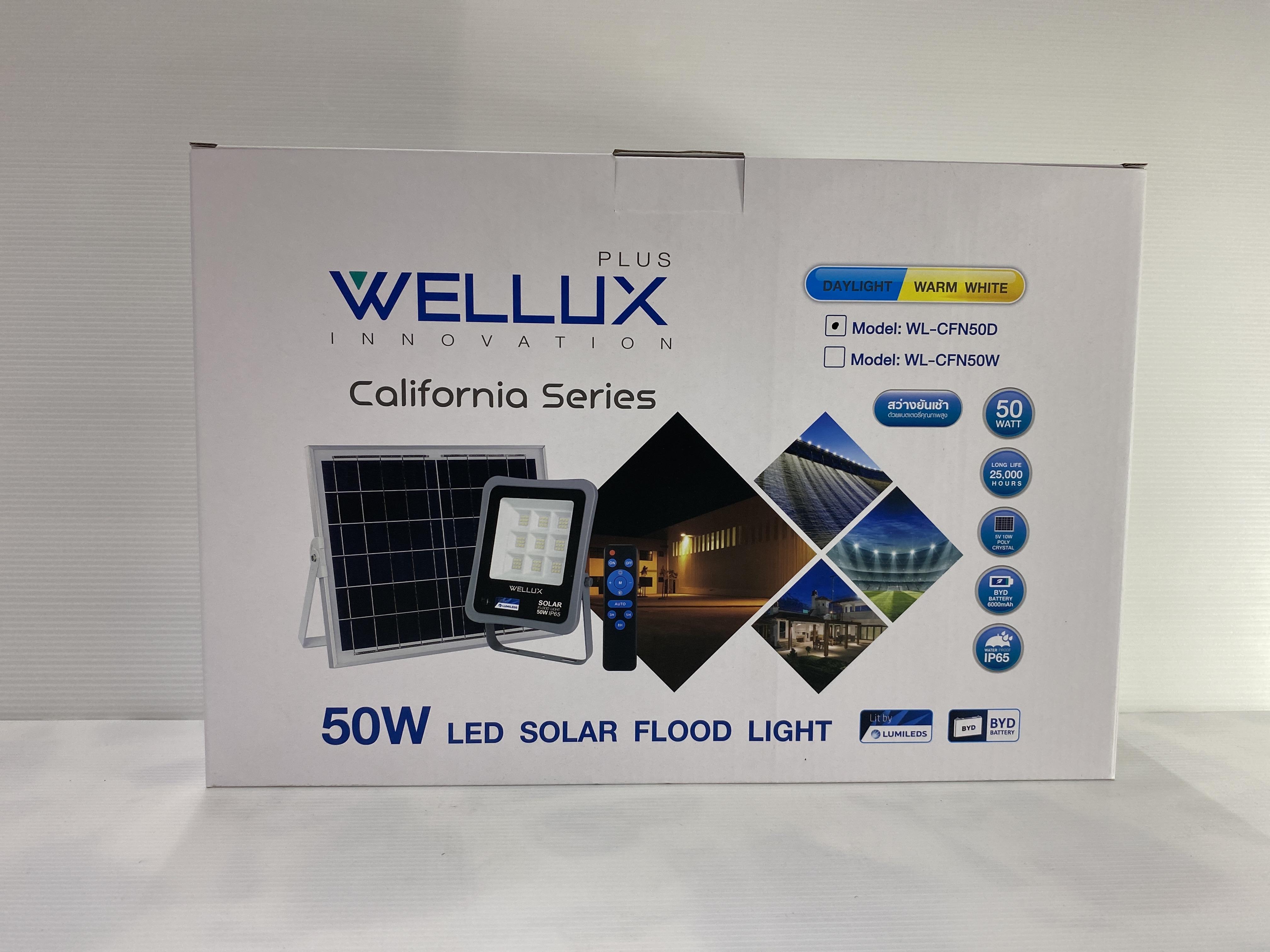 WELLUX สปอร์ตไลท์ โซล่าเซลล์ CFN 50 วัตต์ เดย์ไลท์ แบรนด์ เวลลักซ์ - ระบบไฟฟ้าและระบบน้ำ ราคา 1,050 บาท