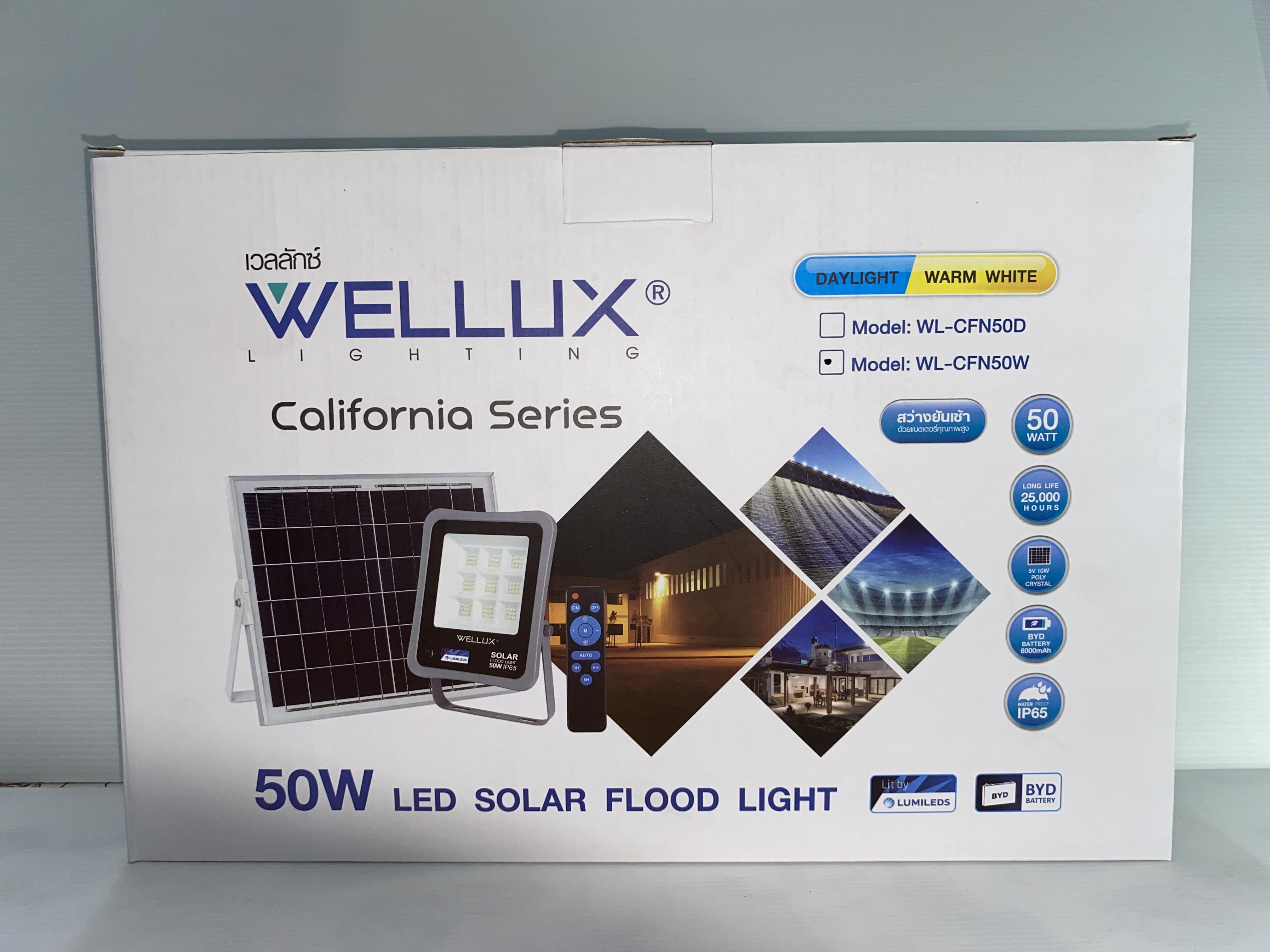 WELLUX สปอร์ตไลท์ โซล่าเซลล์ CFN 50 วัตต์ วอร์มไวท์ แบรนด์ WELLUX - ระบบไฟฟ้าและระบบน้ำ ราคา 1,050 บาท