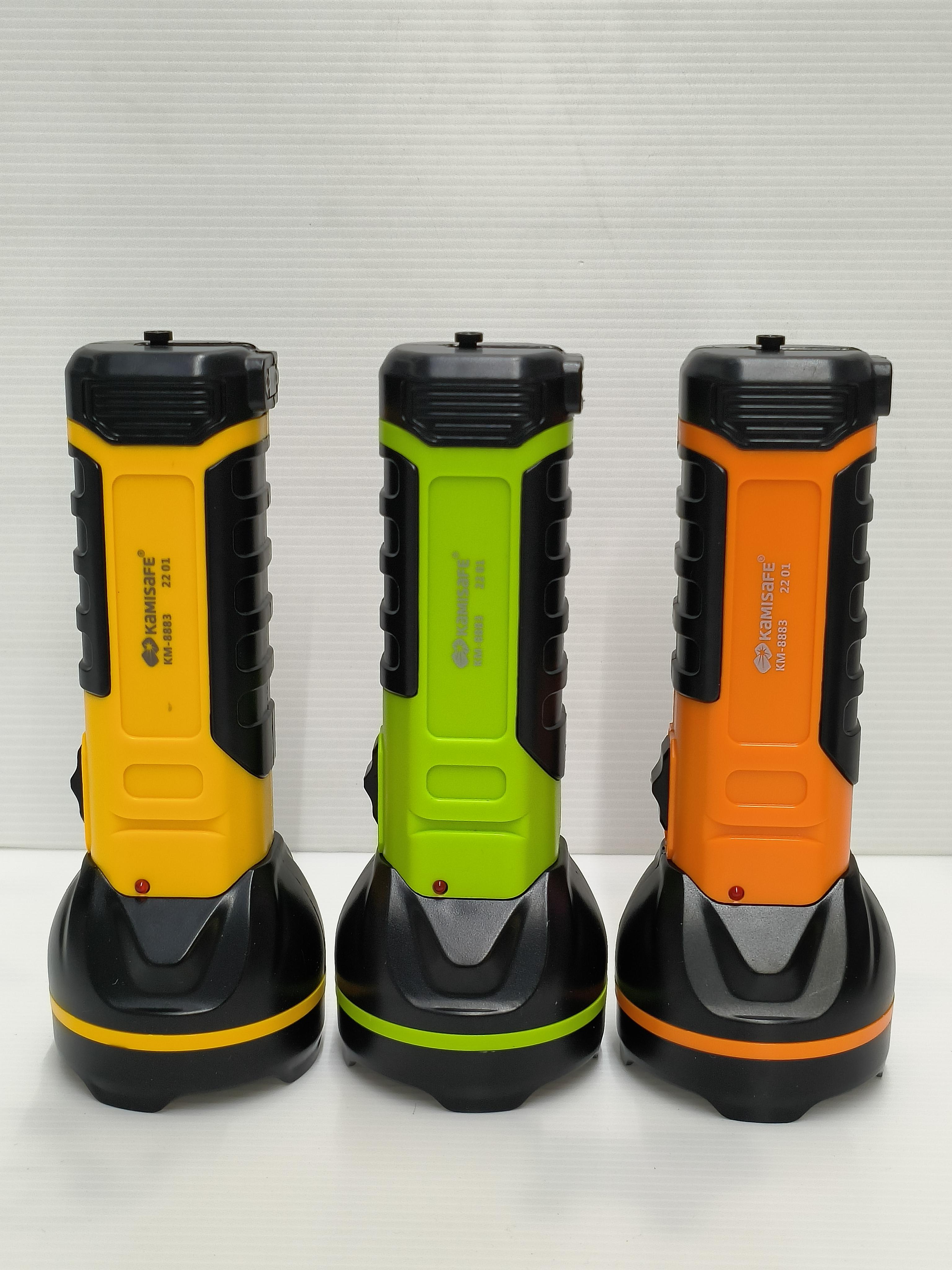KAMISAFE ไฟฉาย LED 2W รุ่น KM-8883 ขาเสียบชาร์จ/ไฟปรับ2ระดับ คละสี แบรนด์ แร่นอง Anzen Zeberg - ระบบไฟฟ้าและระบบน้ำ ราคา 115 บาท
