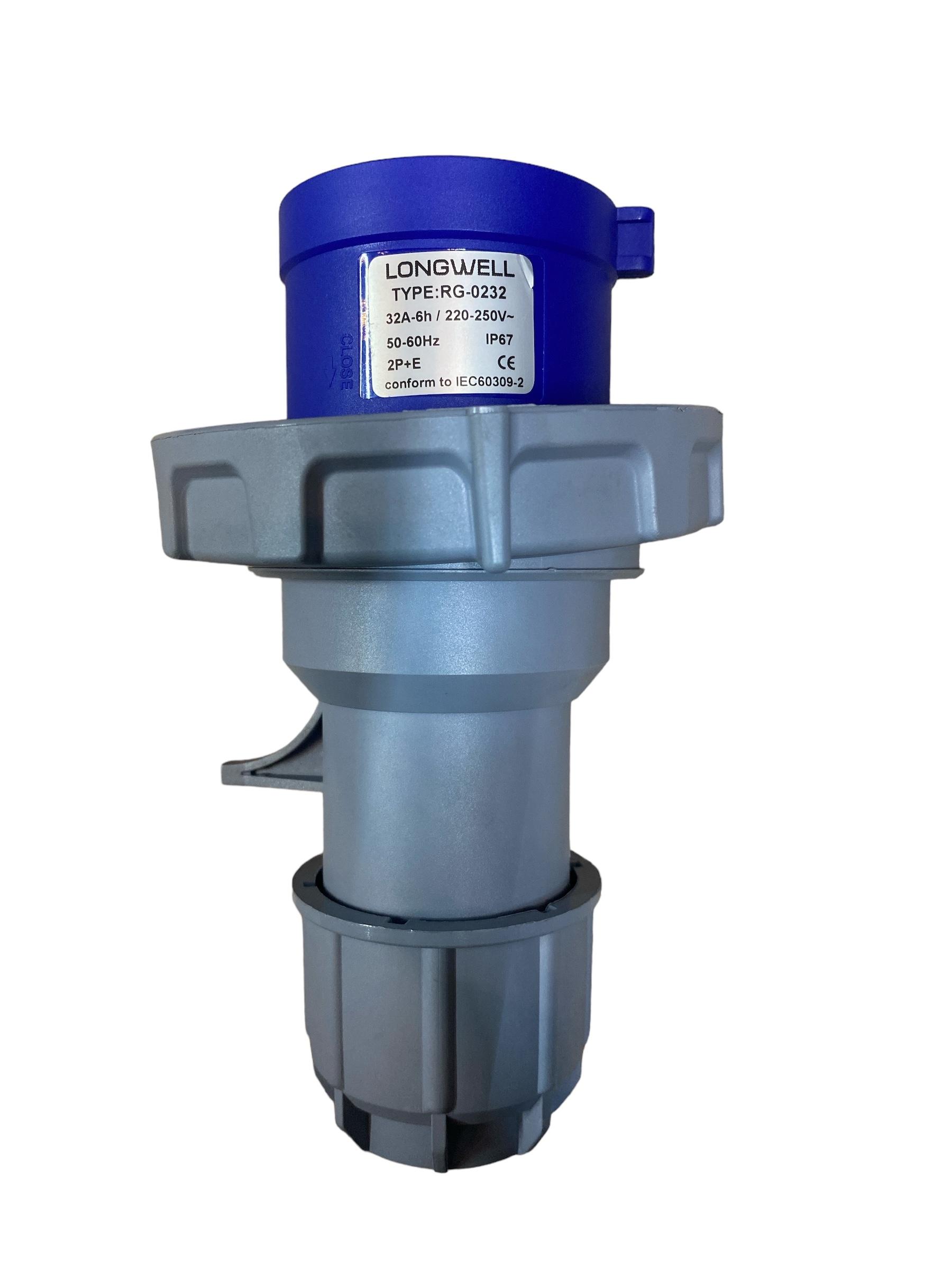 LONGWELL พาวเวอร์ปลั๊ก ตัวผู้ 2P+E 32A IP67 (RG-0232)(กันน้ำ) แบรนด์ LONGWELL - ระบบไฟฟ้าและระบบน้ำ ราคา 250 บาท