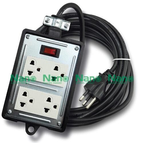 Nano บล๊อคยาง+เต้ารับ+เมนสวิทซ์+สายไฟ 10M. RB10HS4-10M 4ช่อง 10A.250V.(12/ลัง)
