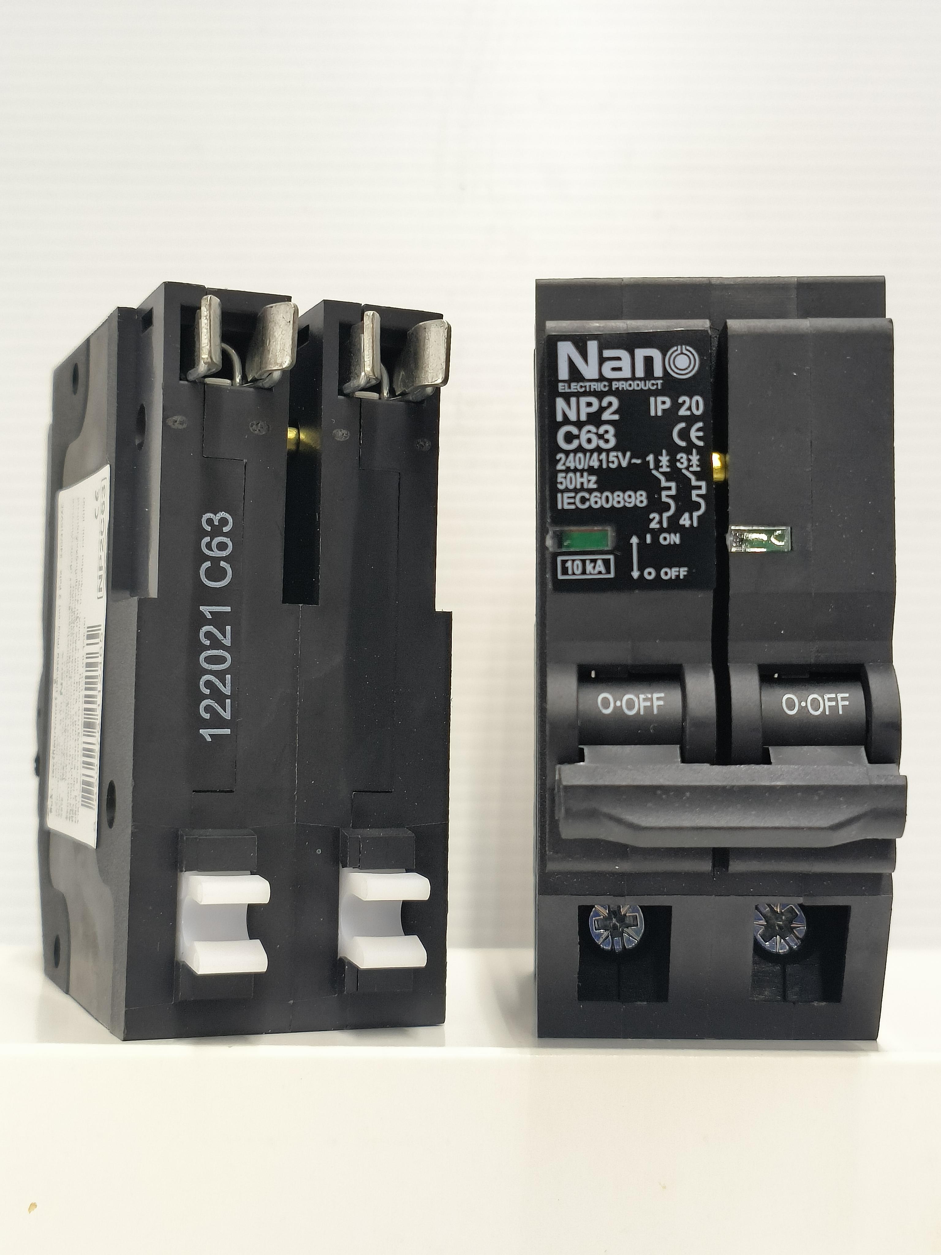 NANO เซอร์กิตเบรกเกอร์ NP2C63 ปลั๊กออน 2Pole 63A 10kA(6/ลัง)
