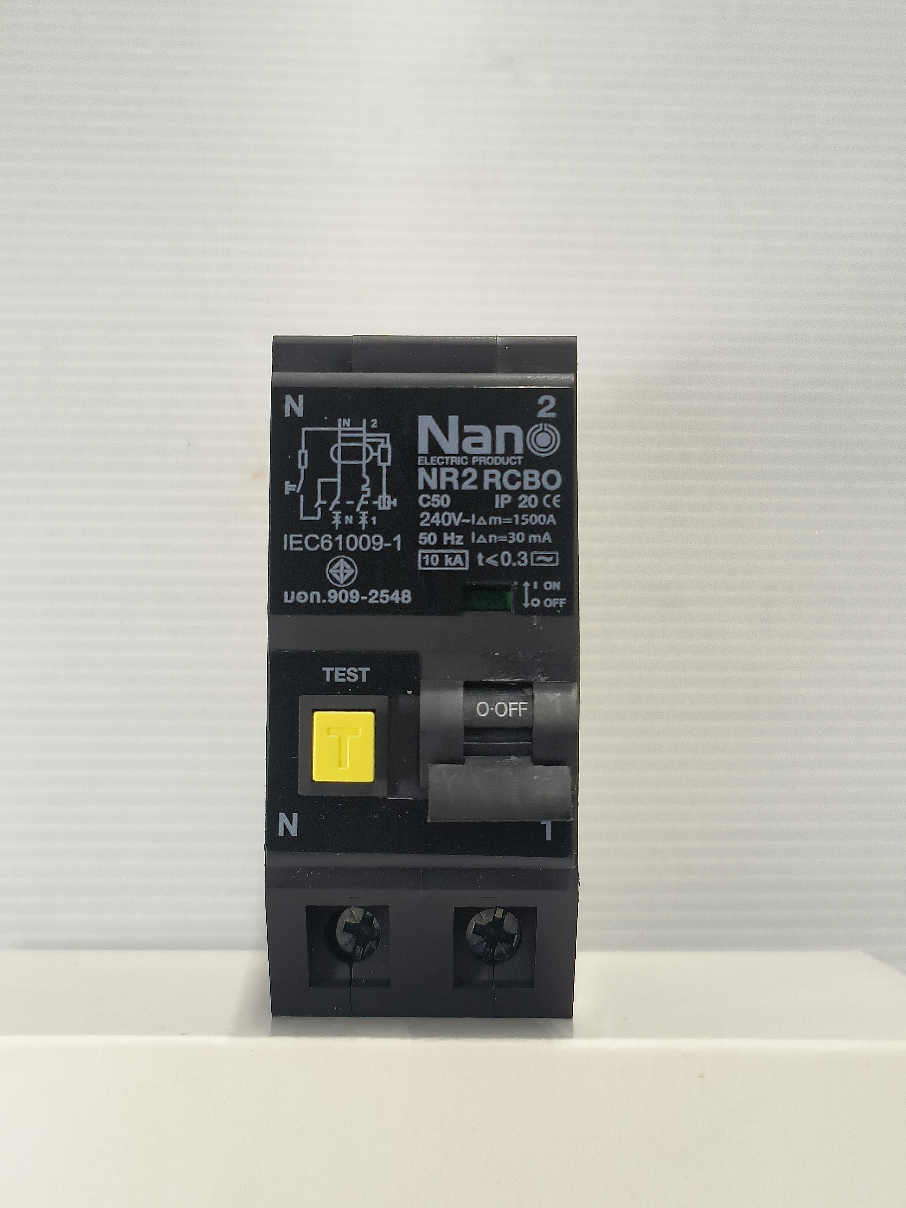 NANO เมนเซอร์กิตเบรกเกอร์กันดูด NR2C50 ปลั๊กออน 2P 50A 10kA