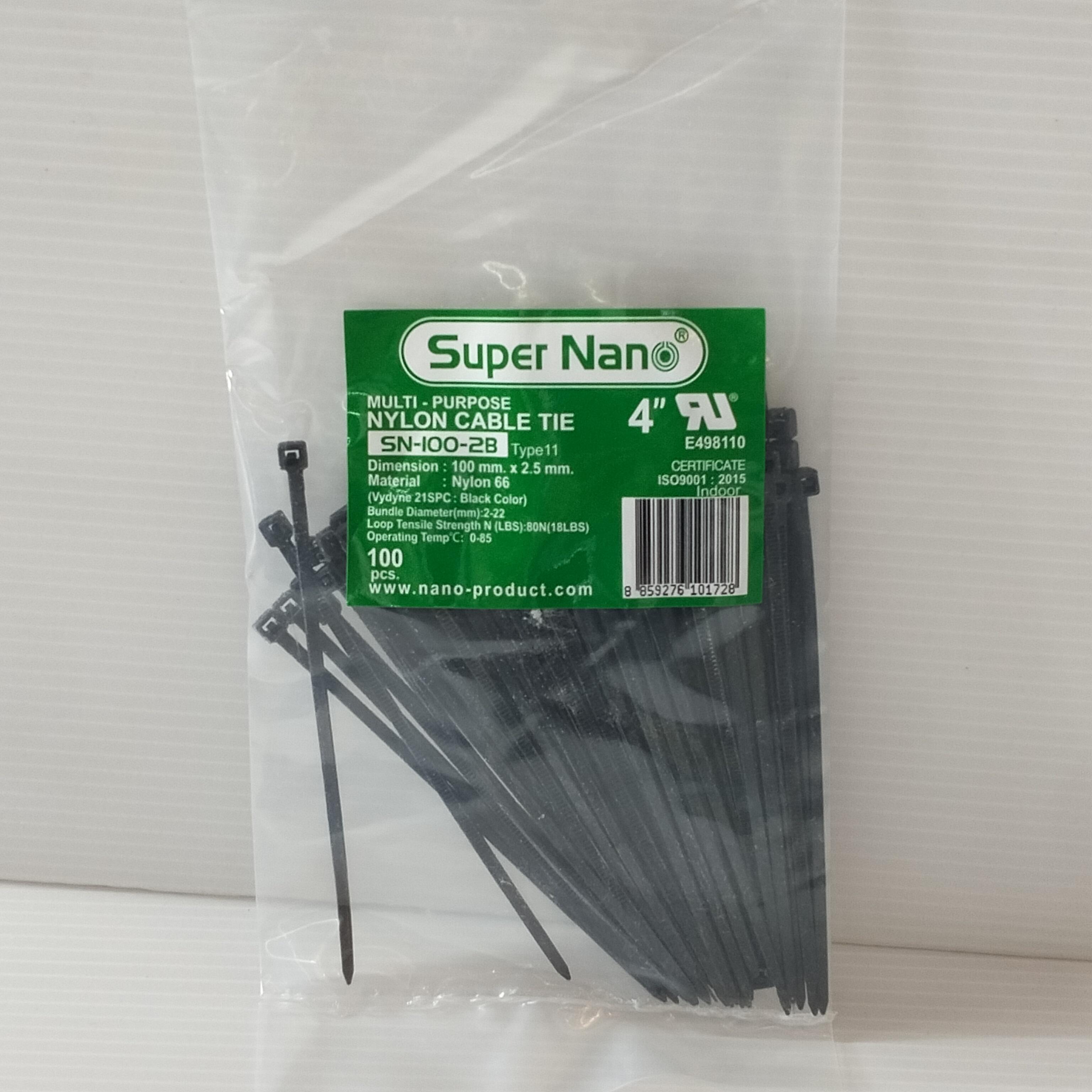 NANO สายรัดเคเบิ้ลไทร์ SN100-2B (100เส้น/ถุง) (4) ดำ(100ถุง/ลัง)  แบรนด์ นาโน อิเลคทริค โปรดักซ์ - ระบบไฟฟ้าและระบบน้ำ ราคา 15 บาท