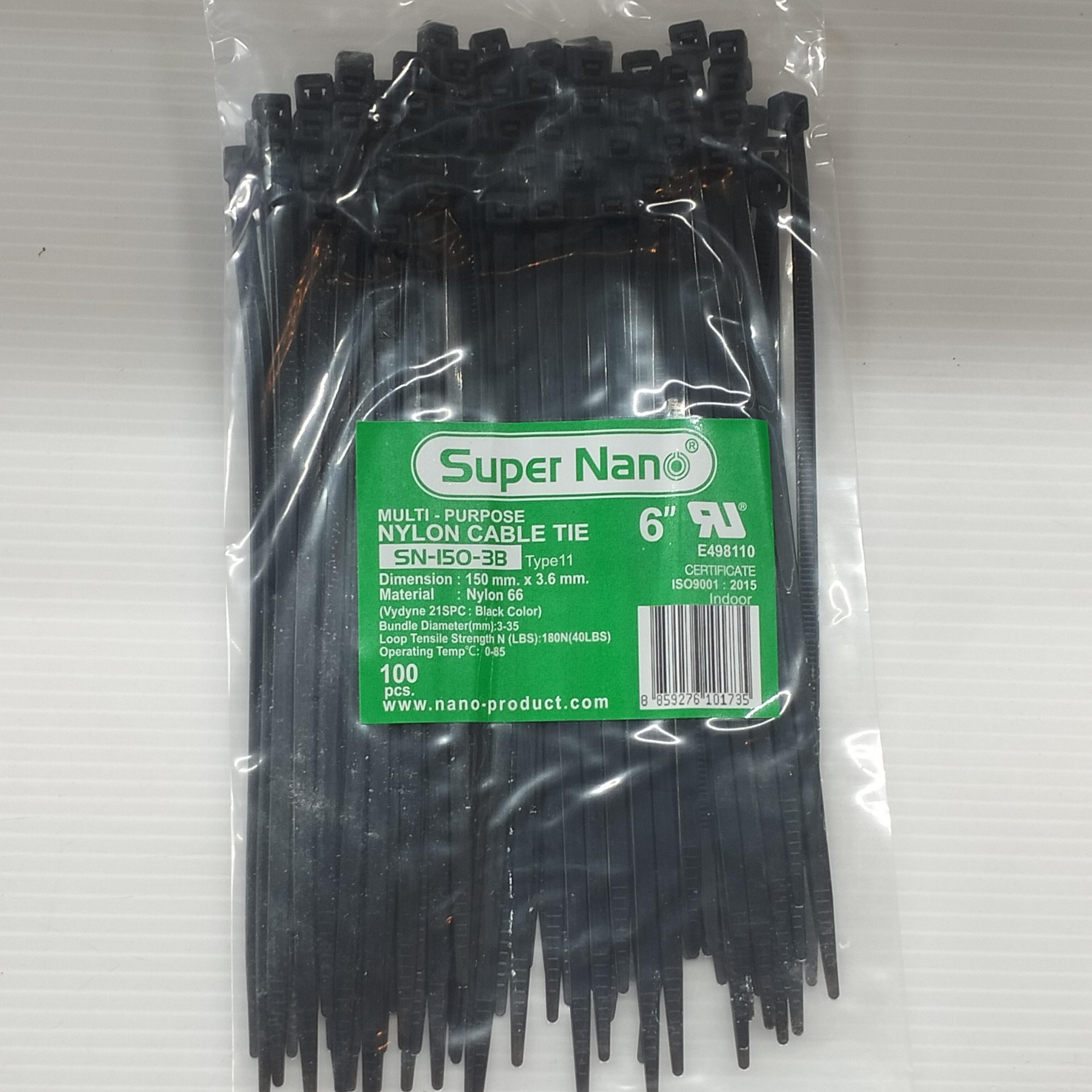 NANO สายรัดเคเบิ้ลไทร์ SN150-3B (100เส้น/ถุง) (6) ดำ(100ถุง/ลัง) แบรนด์ นาโน อิเลคทริค โปรดักซ์ - ระบบไฟฟ้าและระบบน้ำ ราคา 40 บาท