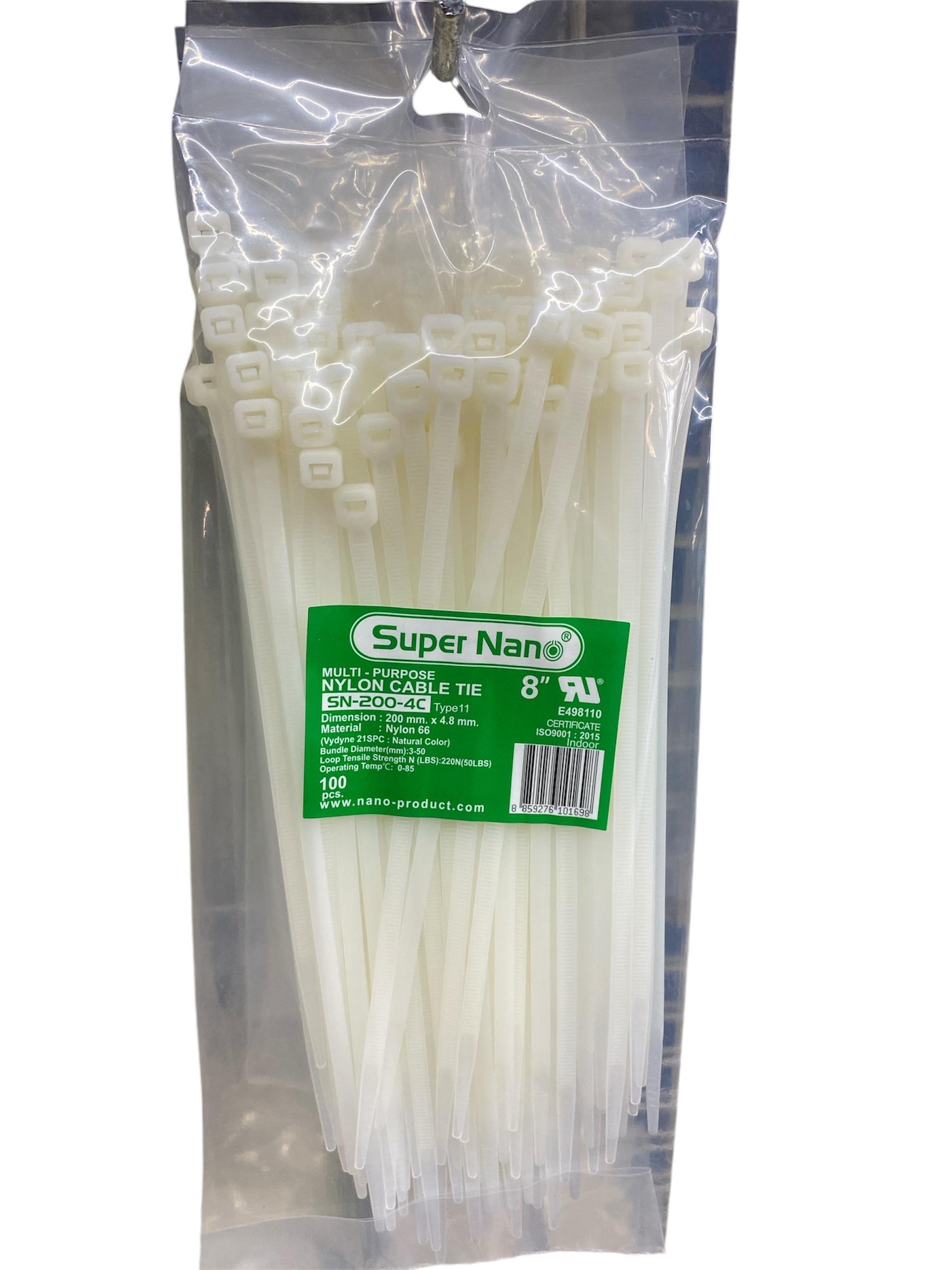 NANO สายรัดเคเบิ้ลไทร์ SN200-4C (100เส้น/ถุง) (8) ขาว(50ถุง/ลัง) แบรนด์ นาโน อิเลคทริค โปรดักซ์ - ระบบไฟฟ้าและระบบน้ำ ราคา 60 บาท
