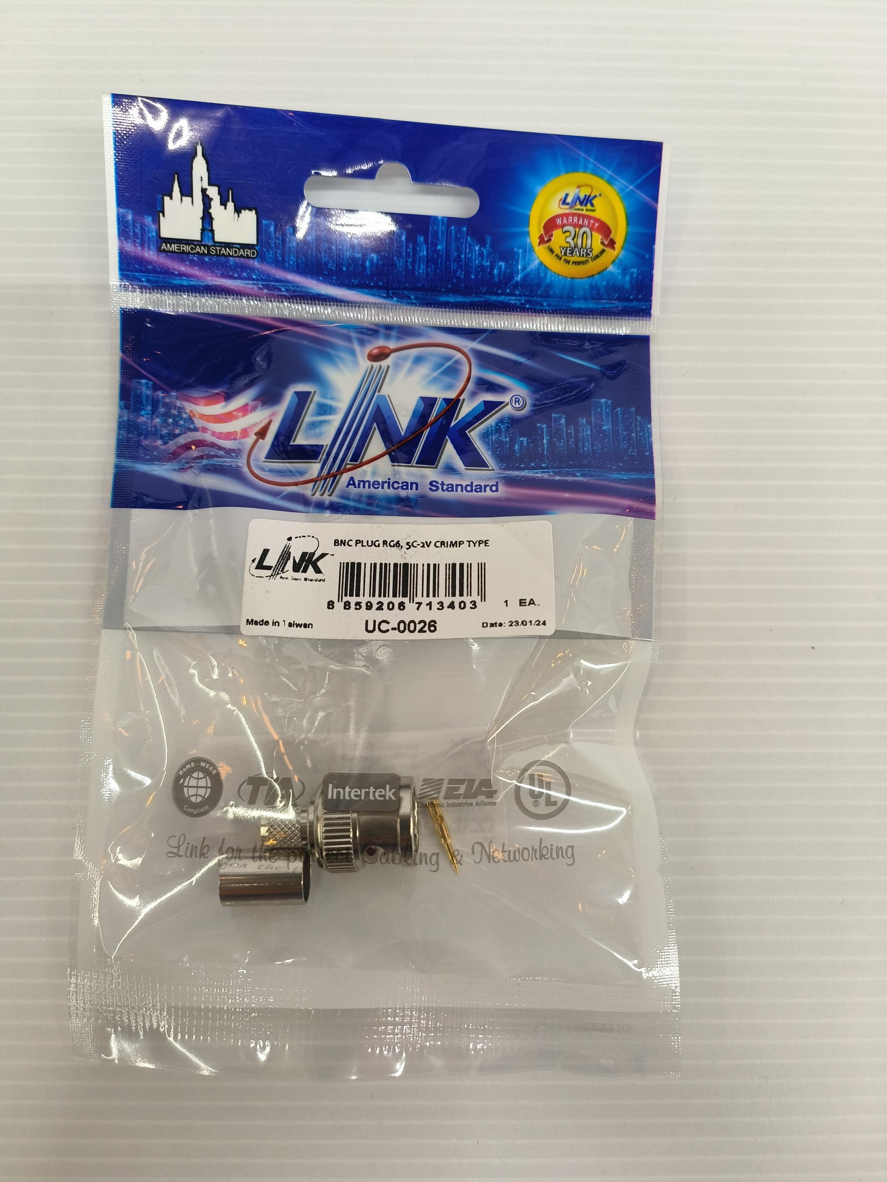 LINK หัวแจ็ค กล้องวงจรปิด BNC PLUG RG6 5C-2V CRIMP UC-0026 แบรนด์ อินเตอร์ลิ้งค์ - ระบบไฟฟ้าและระบบน้ำ ราคา 45 บาท
