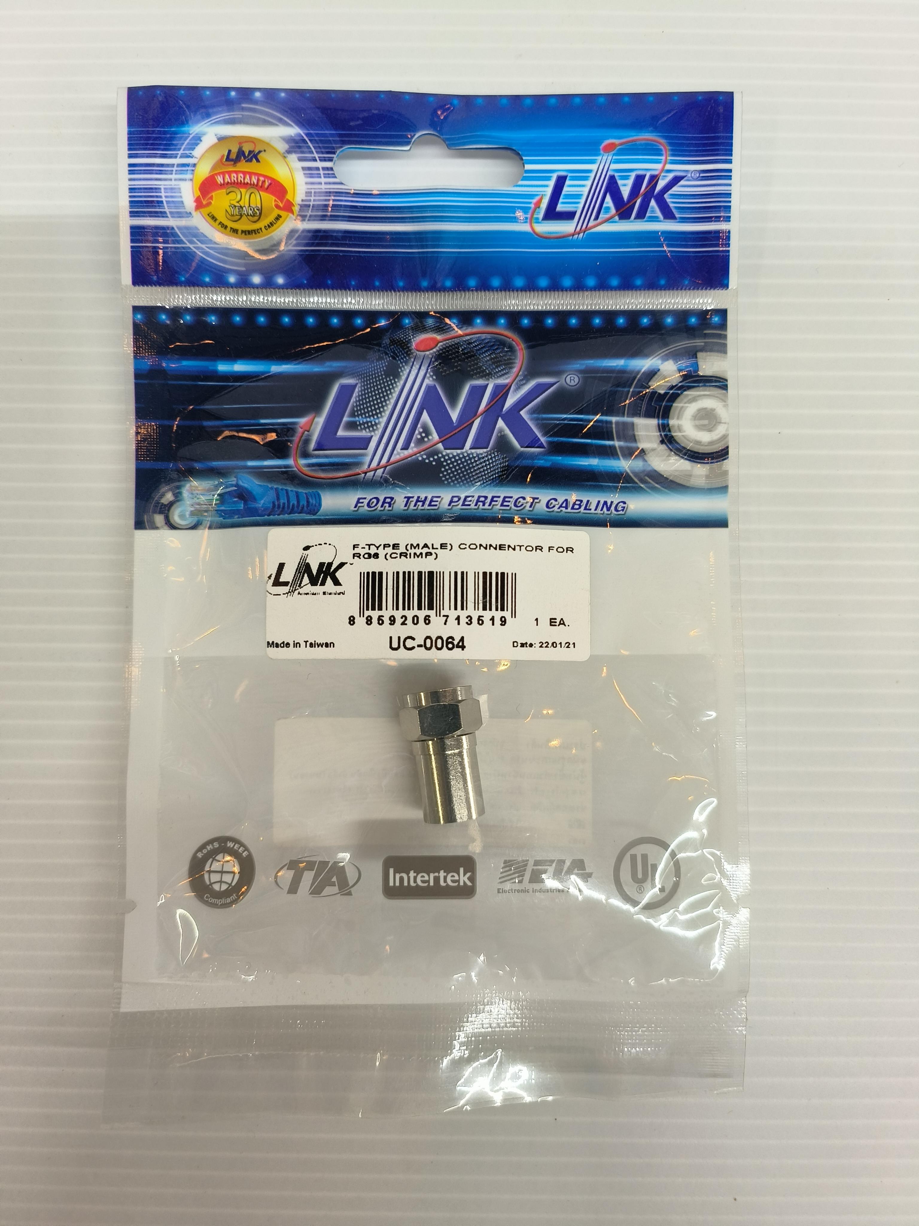 LINK หัวแจ็ค กล้องวงจรปิด F-Type RG6 CRIMP UC0064 แบรนด์ อินเตอร์ลิ้งค์ - ระบบไฟฟ้าและระบบน้ำ ราคา 12 บาท