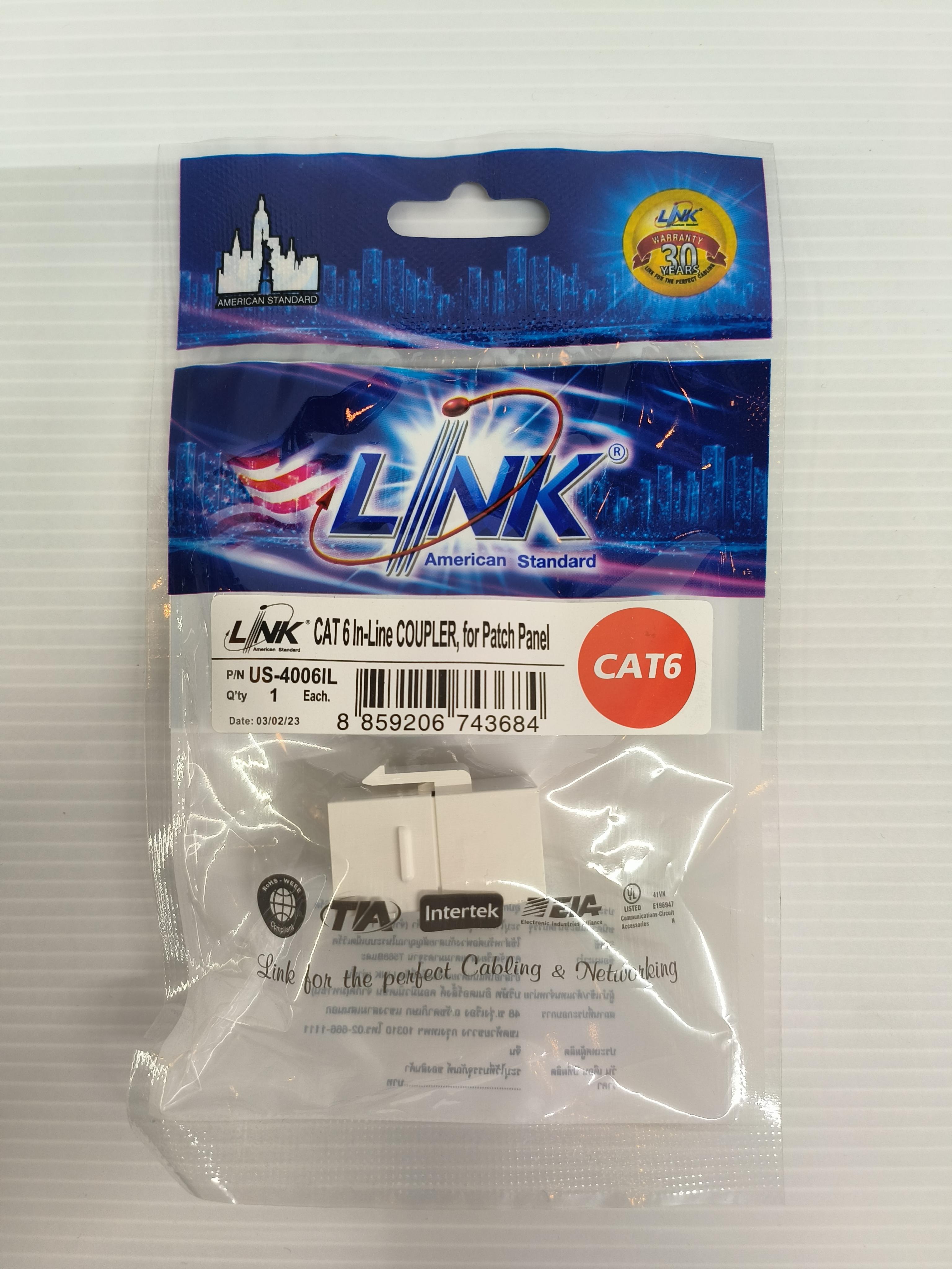 LINK ตัวต่อสายตัวเมีย 2ด้าน CAT6 US4006/IL