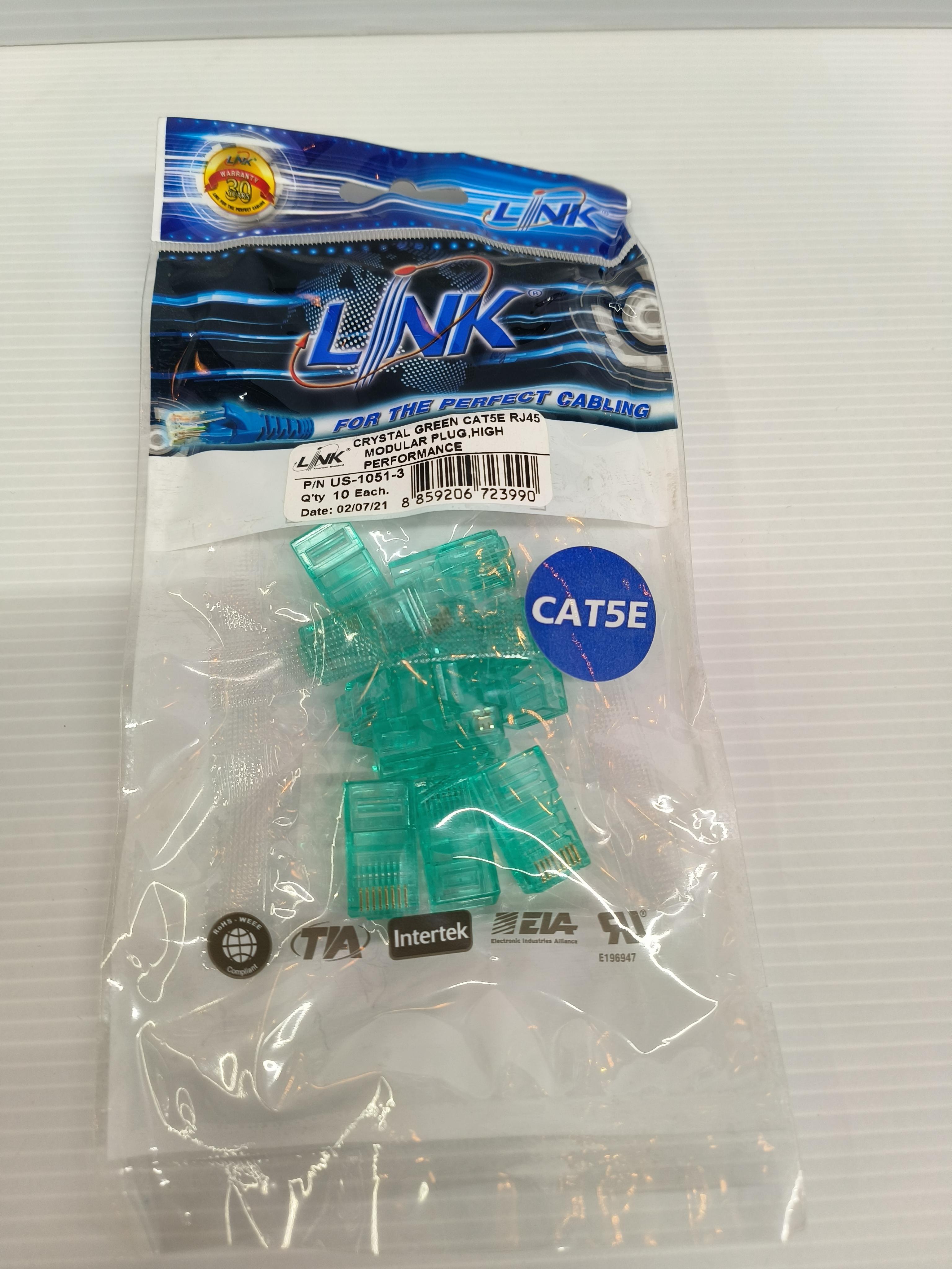 LINK หัวแลน RJ45 ตัวผู้ CAT5E เขียว US10513 แบรนด์ อินเตอร์ลิ้งค์ - ระบบไฟฟ้าและระบบน้ำ ราคา 39 บาท