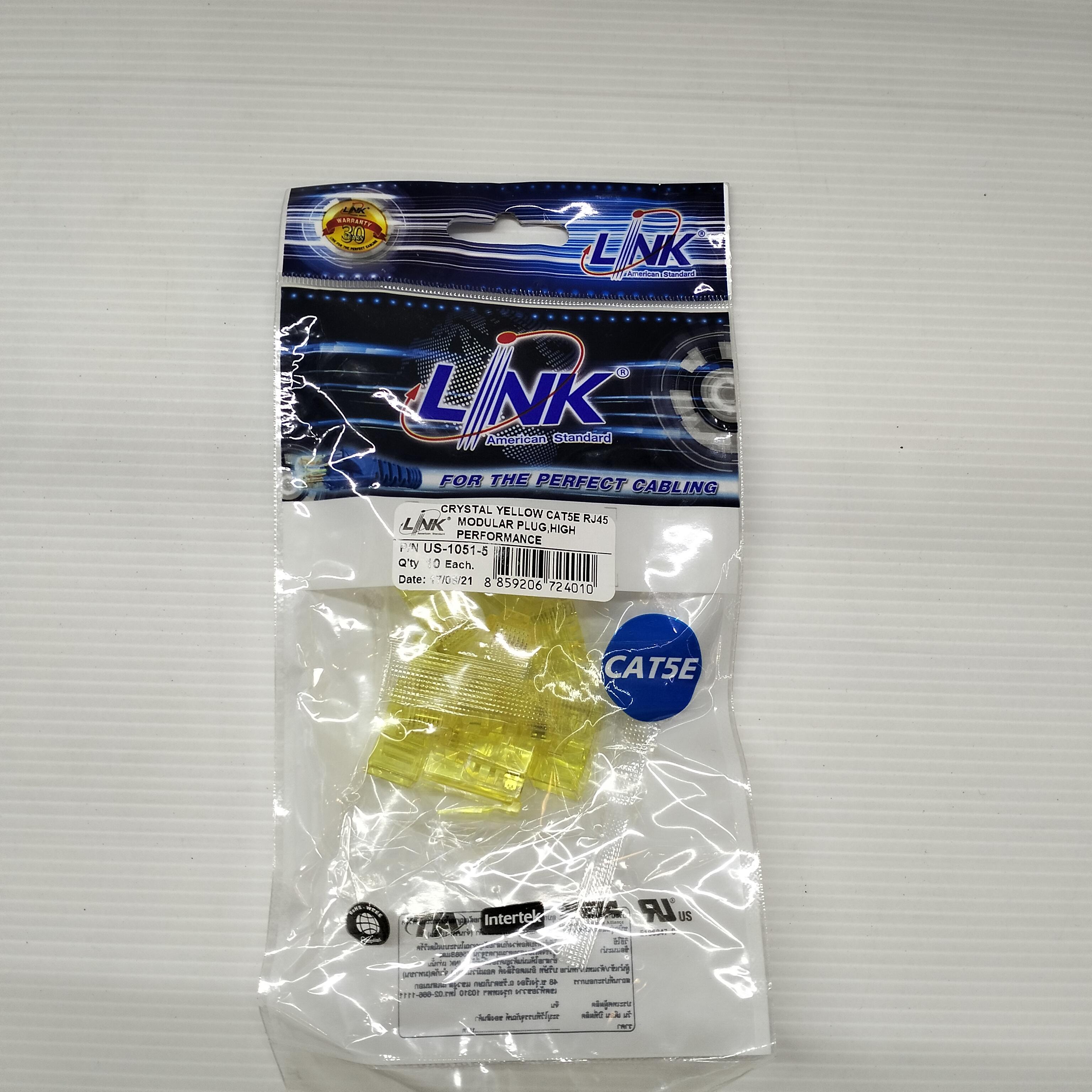 LINK หัวแลน RJ45 ตัวผู้ CAT5E เหลือง US10515 แบรนด์ อินเตอร์ลิ้งค์ - ระบบไฟฟ้าและระบบน้ำ ราคา 39 บาท
