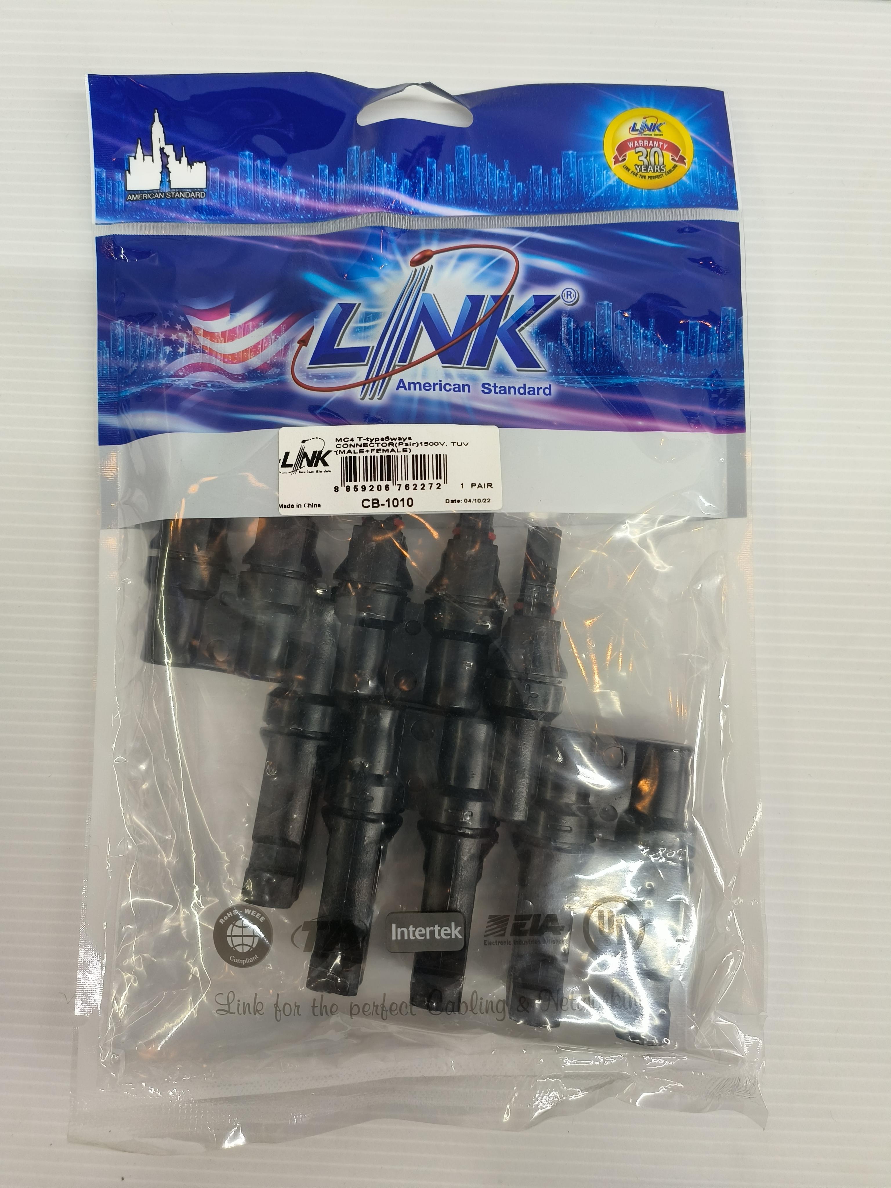 LINK หัว MC4 T-type,4 to1 Connector/Pait 1500V CB-1010 แบรนด์ อินเตอร์ลิ้งค์ - ระบบไฟฟ้าและระบบน้ำ ราคา 290 บาท