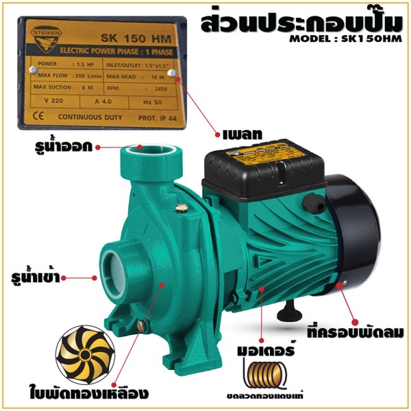 ปั๊มหอยโข่ง รุ่นส่งสูง น้ำมาก 1.5นิ้ว*1.5นิ้ว*1.5HP ขดลวดทองแดง รุ่น SK 150HM NAKASHI - ภาพที่ 5