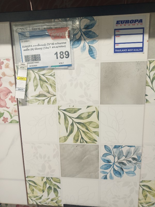 EUROPA กระเบื้องผนัง 25*40 กวักมรกต เดดโค่ (A) Glossy (10ผ/1 ตร.ม/กล่อง) แบรนด์ SCG Ceramic - ตกแต่ง ราคา 189 บาท